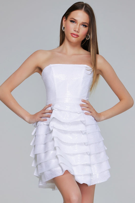 Cocktail Dresses Short Ruffle Sequin Homecoming Fitted Girls Dresses Off White
