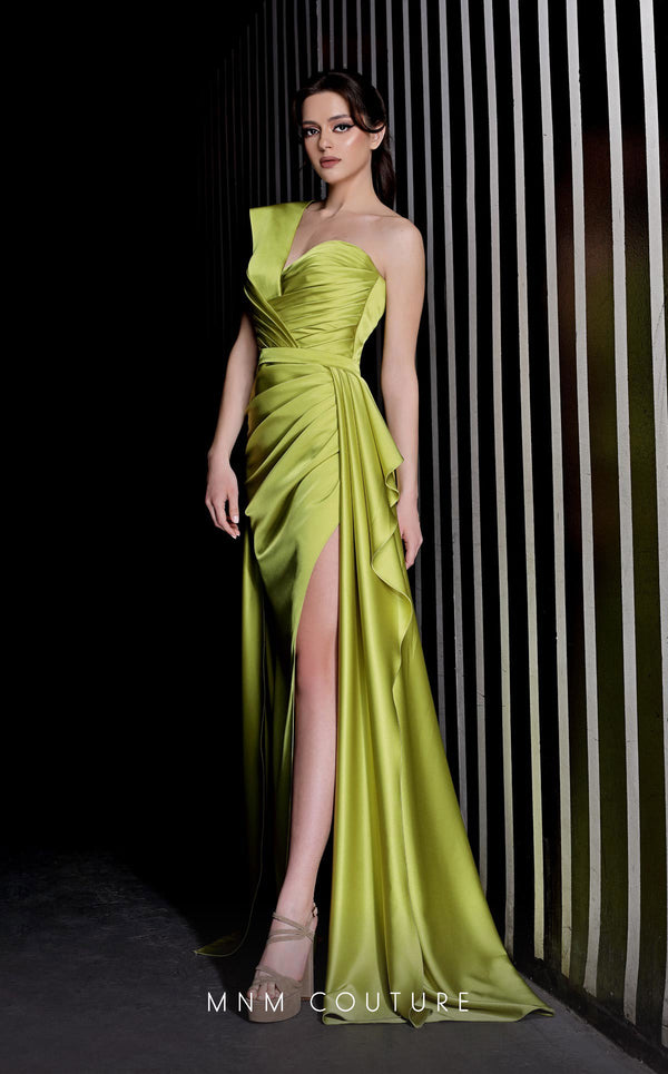 MNM Couture K3979 Long A Line Formal Pleated Slit Prom Dress