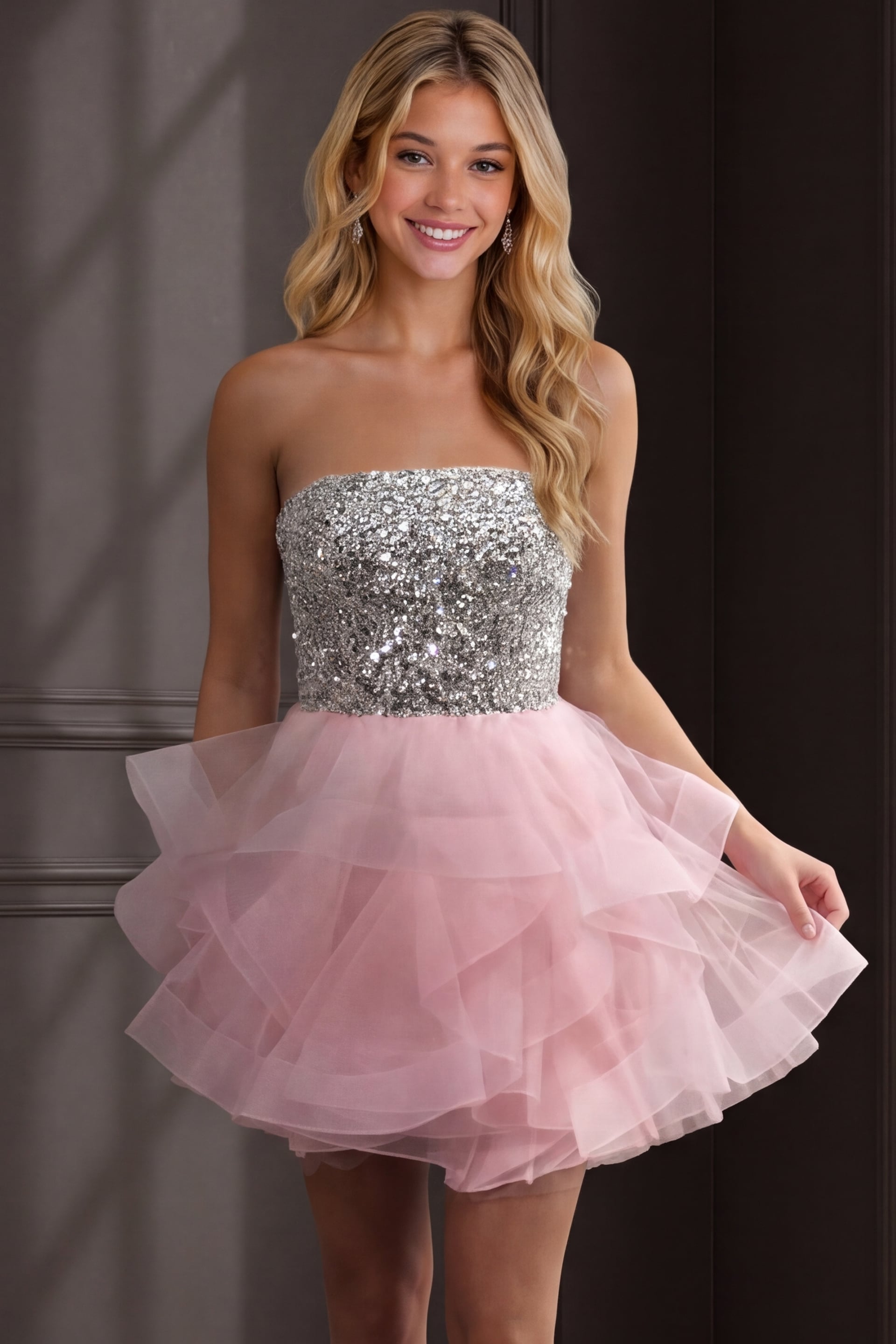 Strapless Straight Neck Mini Tulle Cocktail Fit & Flare Jovani K39938