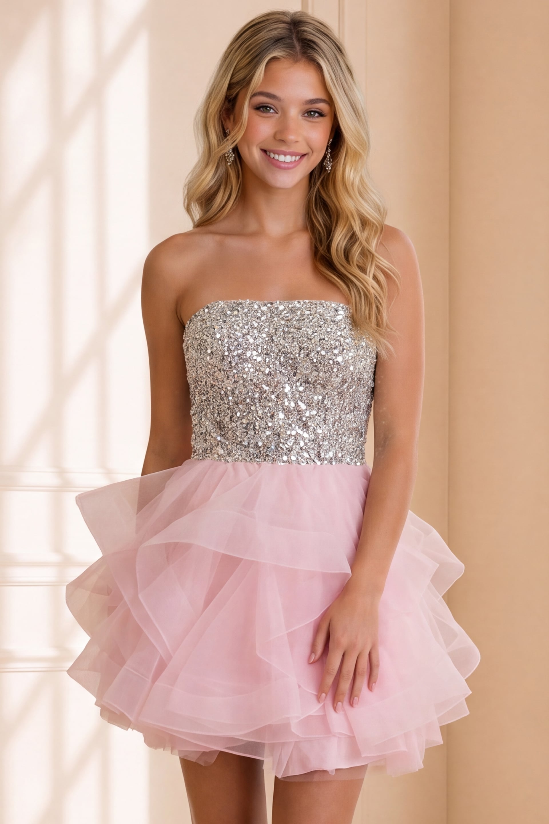 Strapless Straight Neck Mini Tulle Cocktail Fit & Flare Jovani K39938