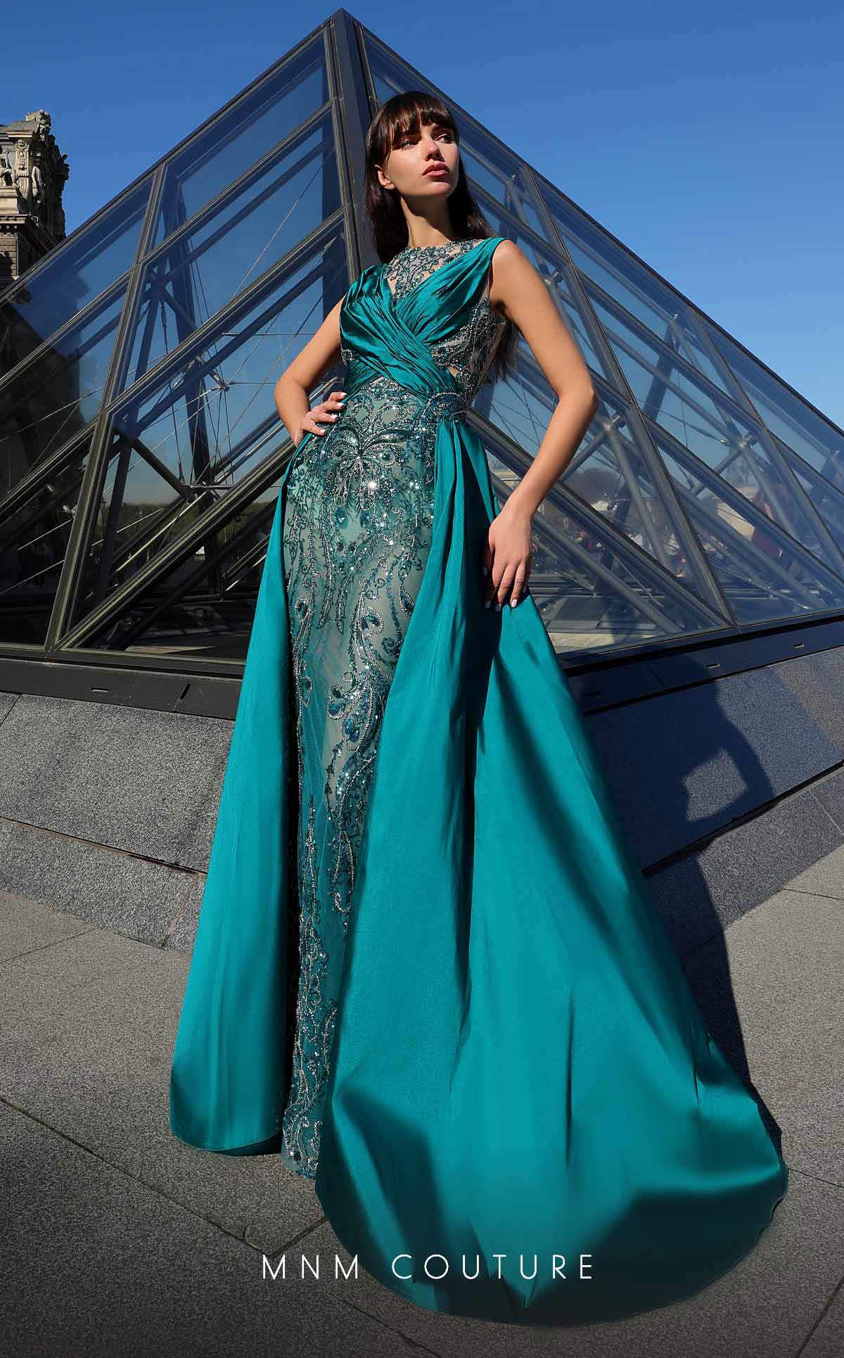 MNM Couture K4007 Long Mermaid Beaded Ruched Formal Evening Dress