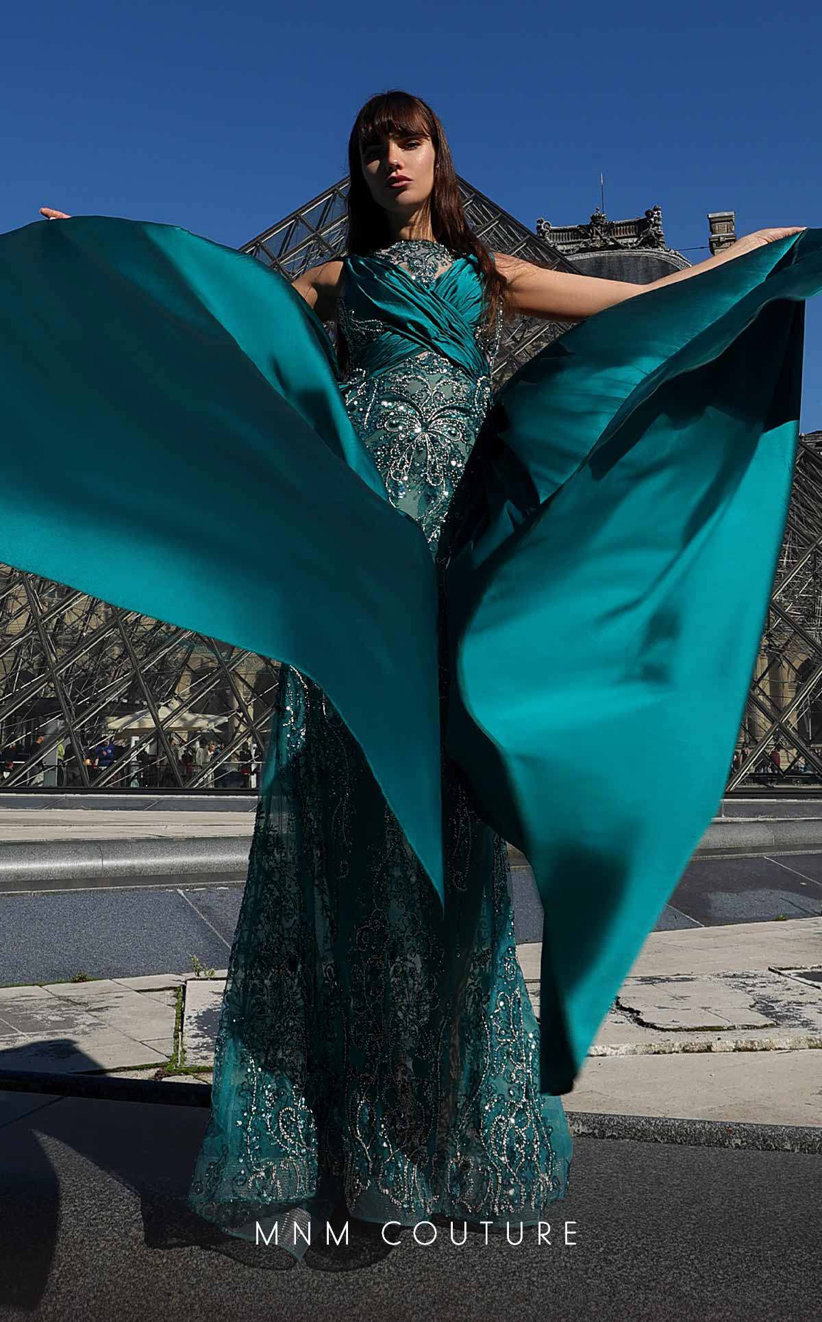 MNM Couture K4007 Long Mermaid Beaded Ruched Formal Evening Dress