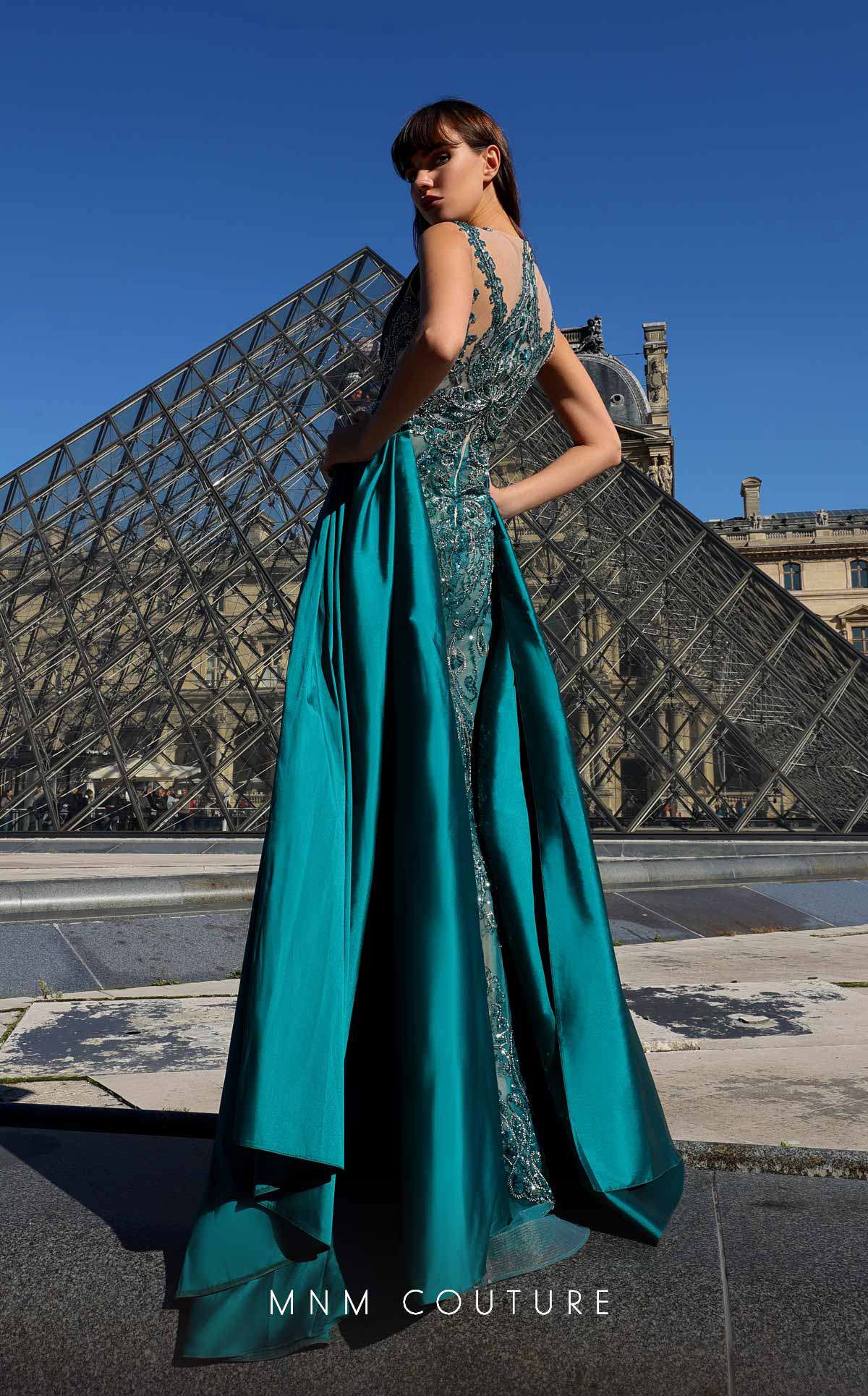 MNM Couture K4007 Long Mermaid Beaded Ruched Formal Evening Dress
