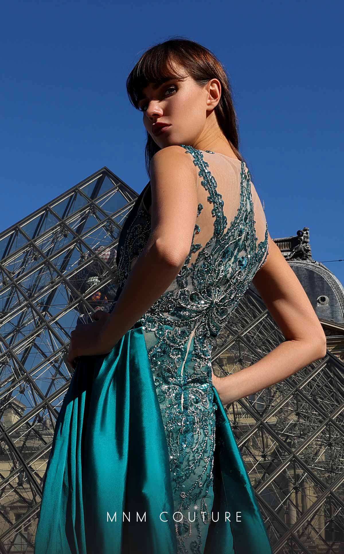 MNM Couture K4007 Long Mermaid Beaded Ruched Formal Evening Dress