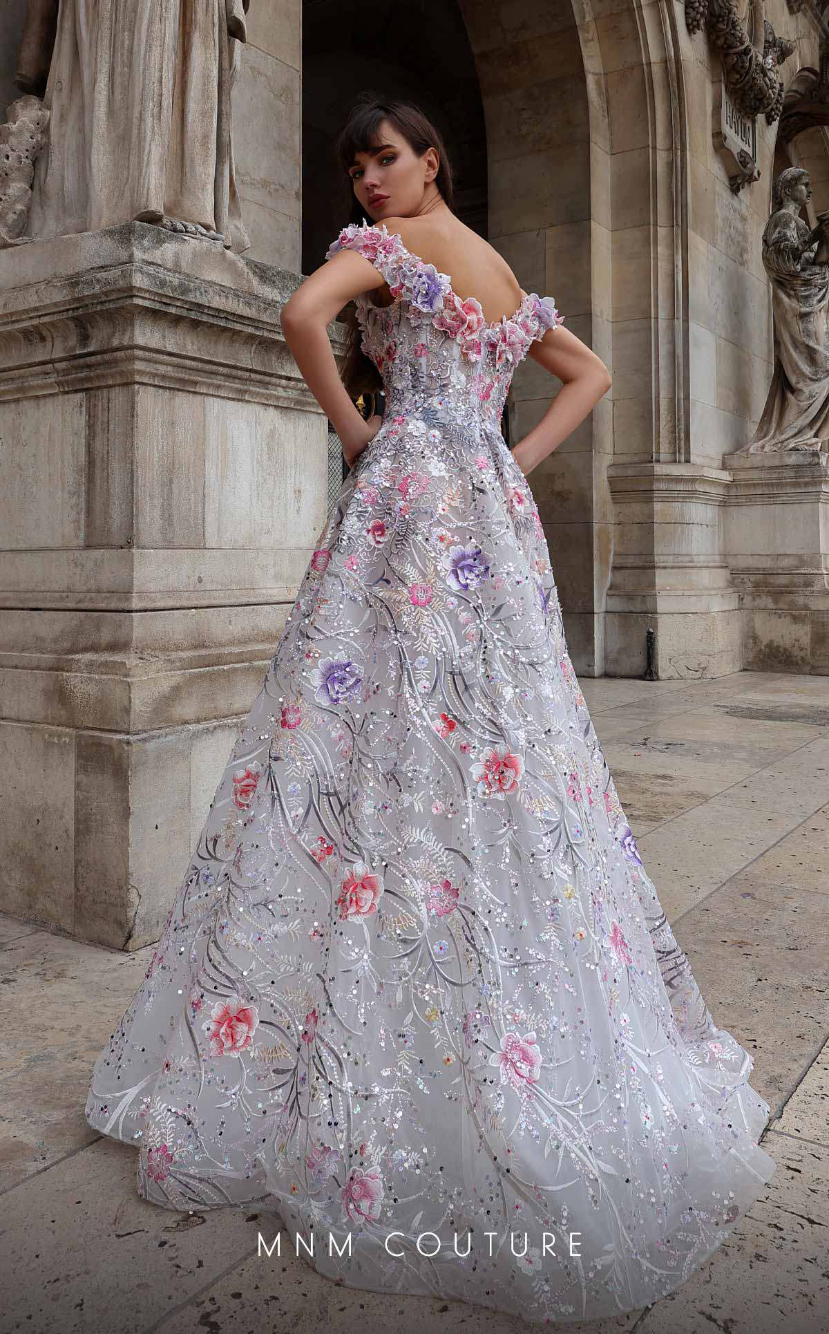 MNM Couture K4013 Long Beaded A Line Floral Formal Prom Dress