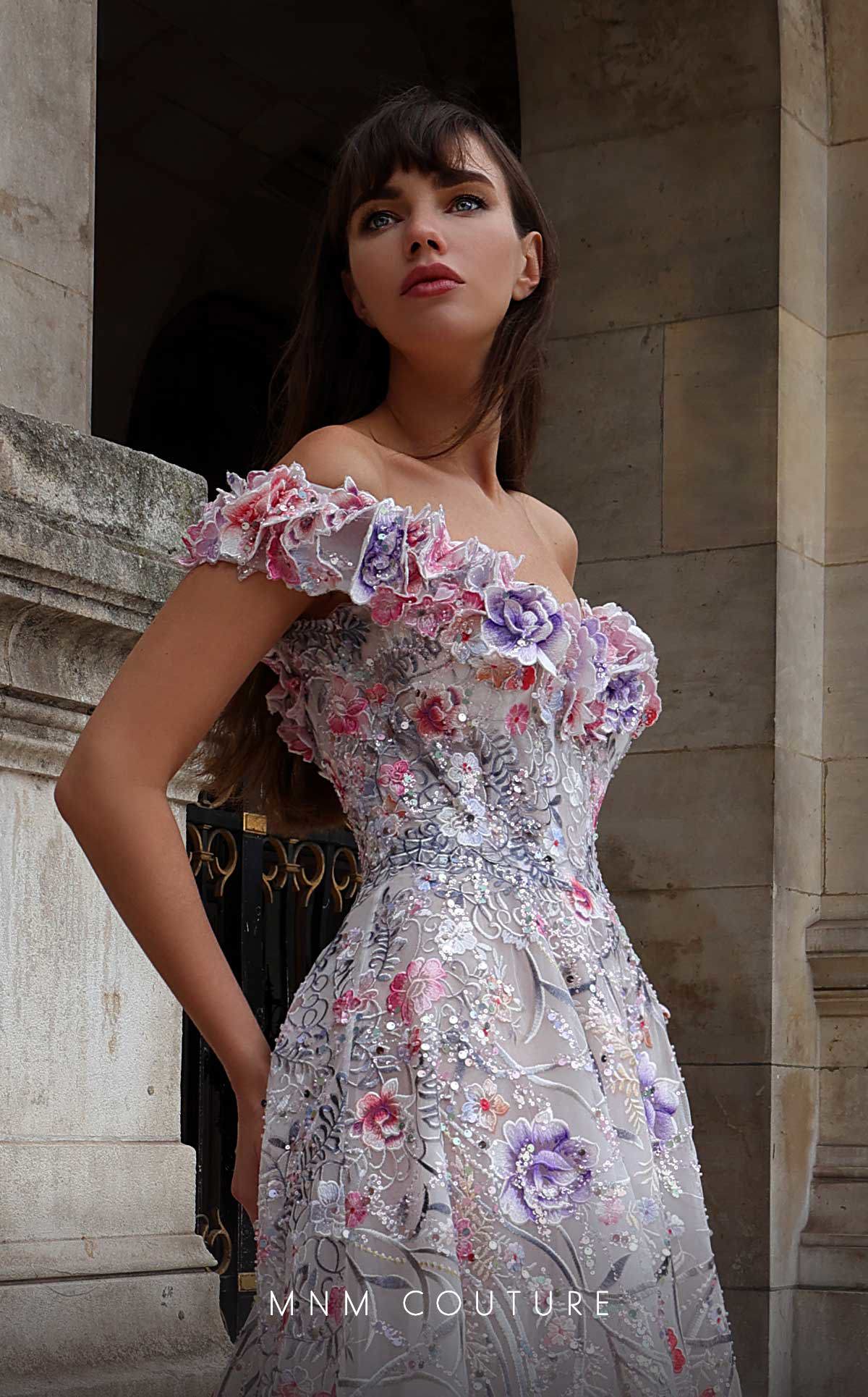 MNM Couture K4013 Long Beaded A Line Floral Formal Prom Dress