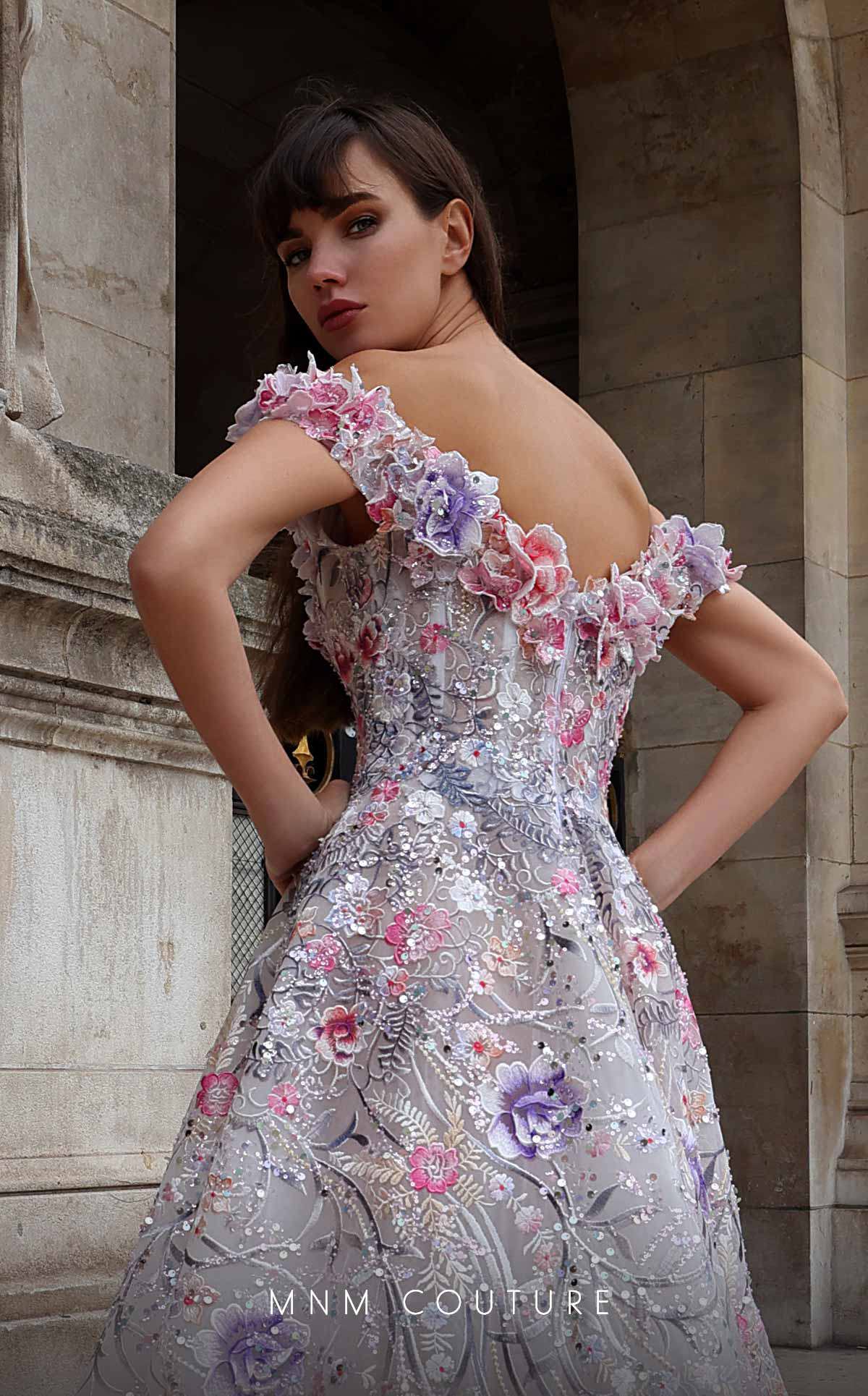 MNM Couture K4013 Long Beaded A Line Floral Formal Prom Dress