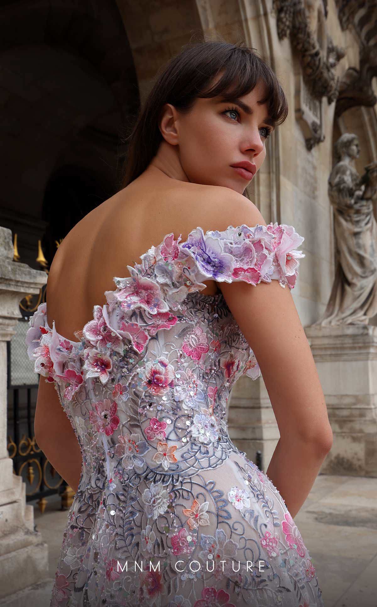 MNM Couture K4013 Long Beaded A Line Floral Formal Prom Dress
