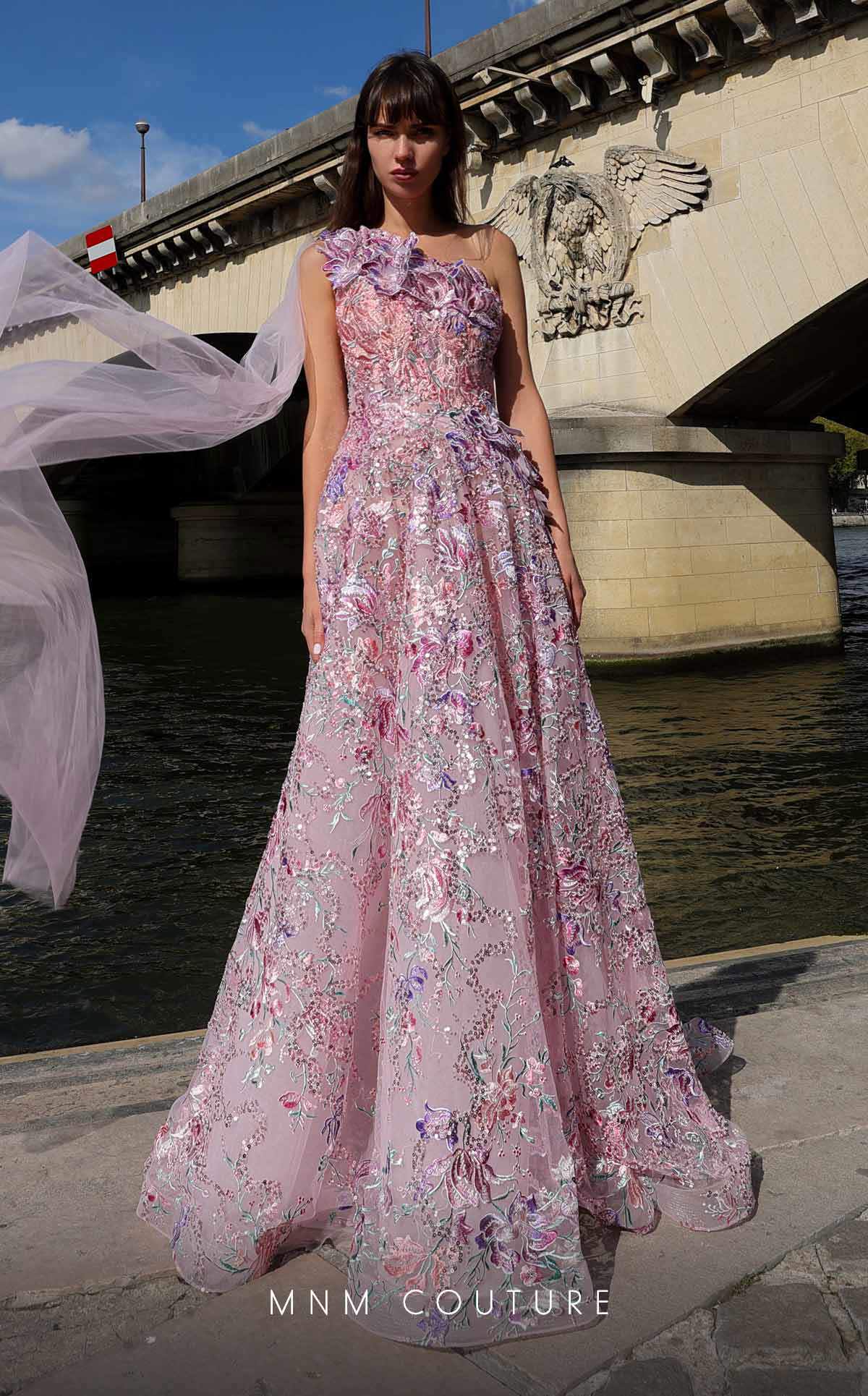 MNM Couture K4020 Long Floral A Line Sequin Formal Evening Dress