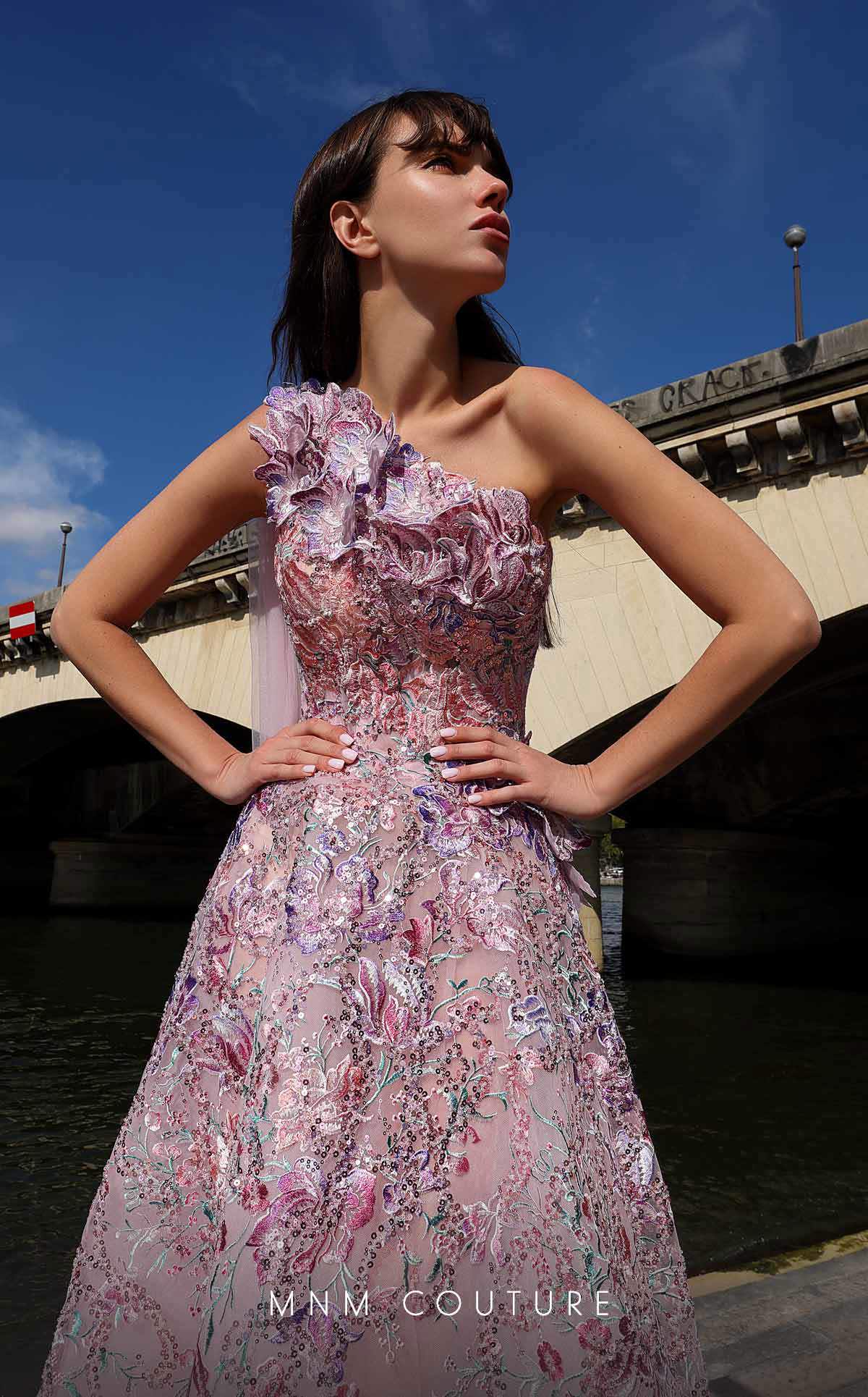 MNM Couture K4020 Long Floral A Line Sequin Formal Evening Dress