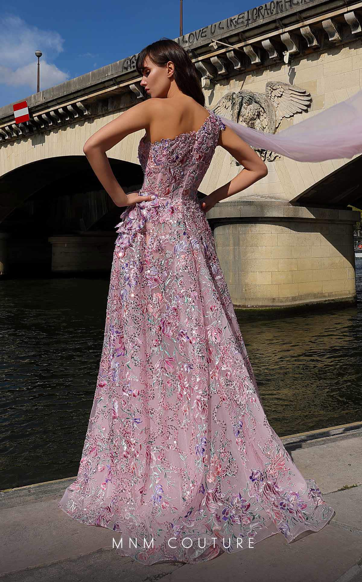 MNM Couture K4020 Long Floral A Line Sequin Formal Evening Dress
