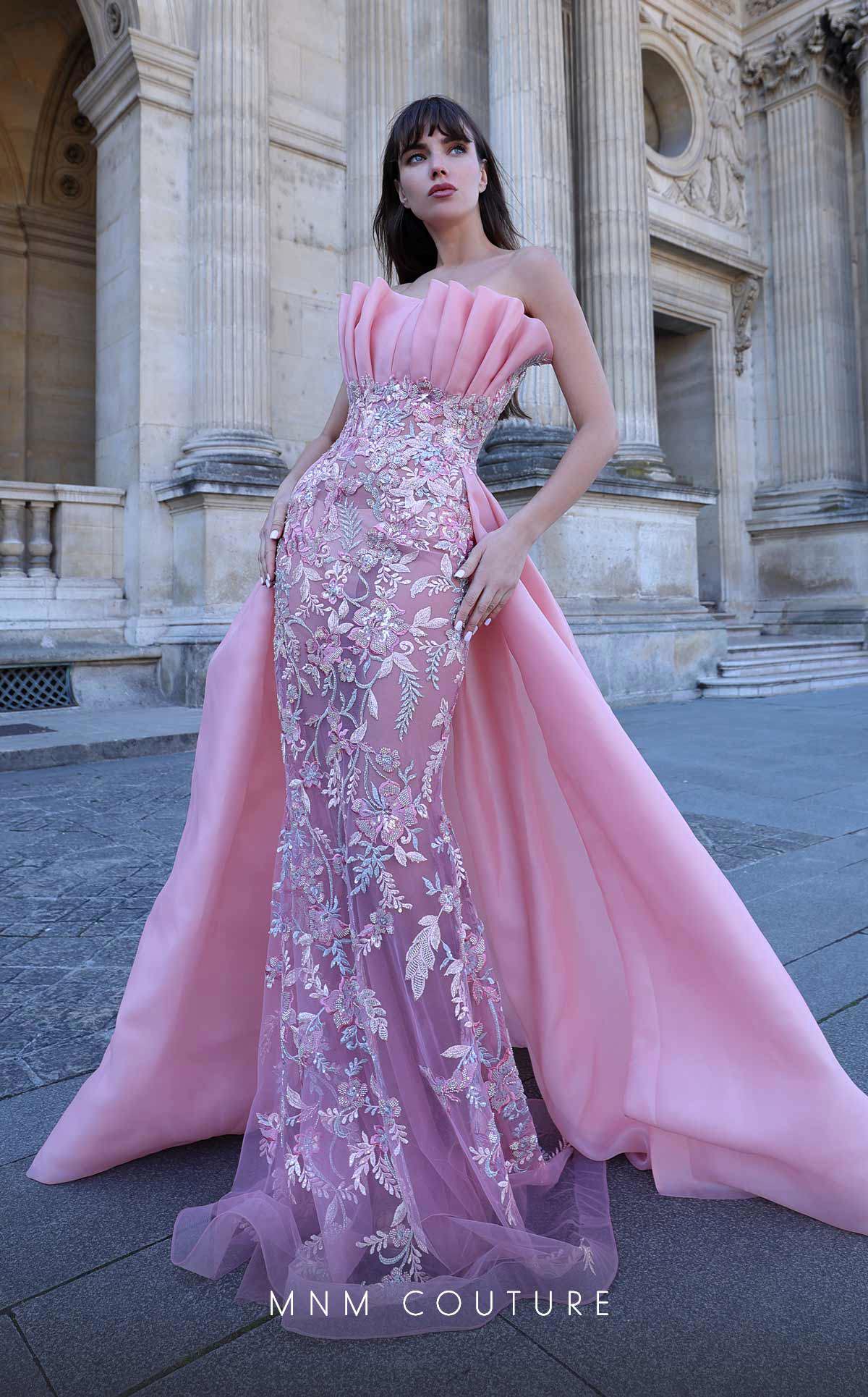MNM Couture K4023 Fitted Long Formal Pleated Evening Dress