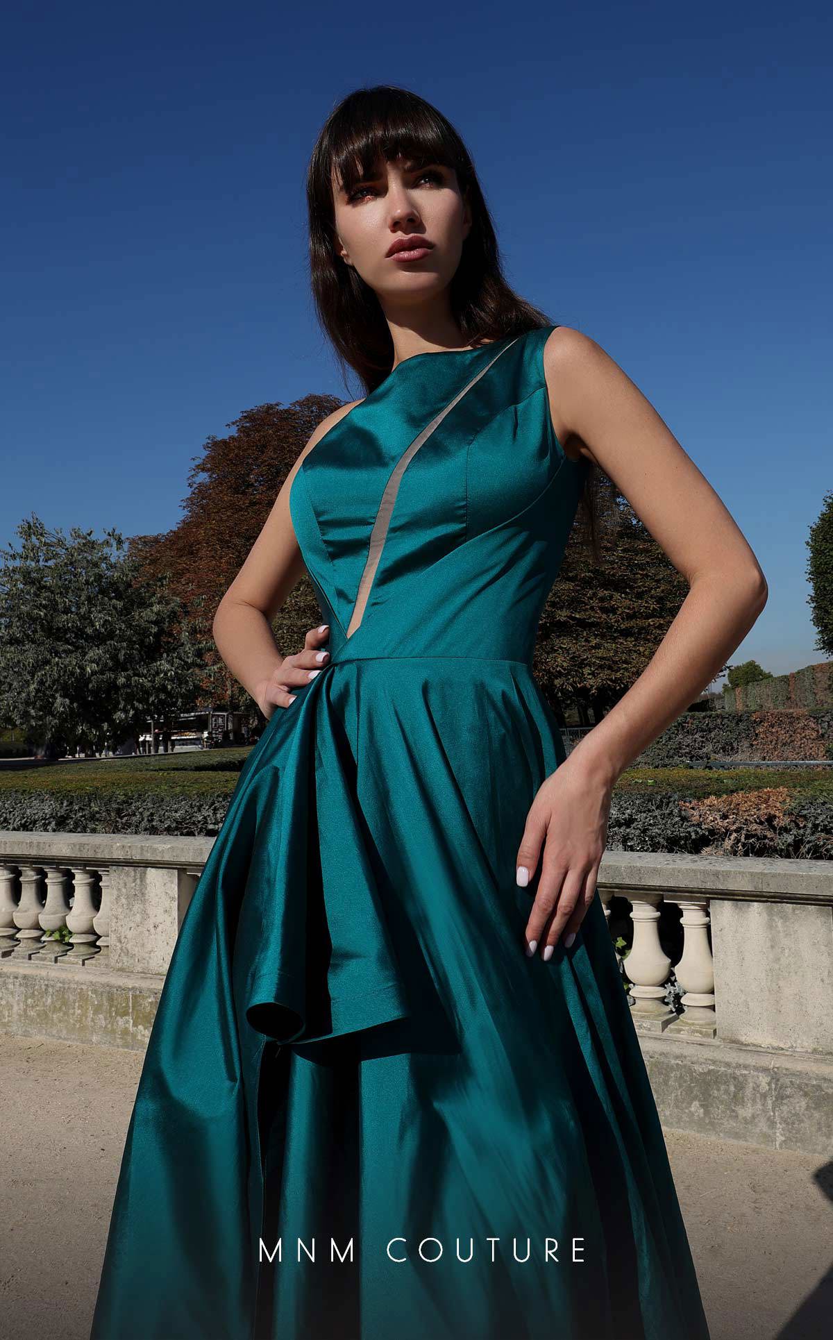MNM Couture K4027 Long A Line High Slit Formal Evening Dress