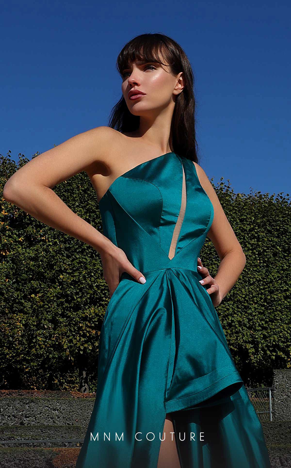 MNM Couture K4027 Long A Line High Slit Formal Evening Dress