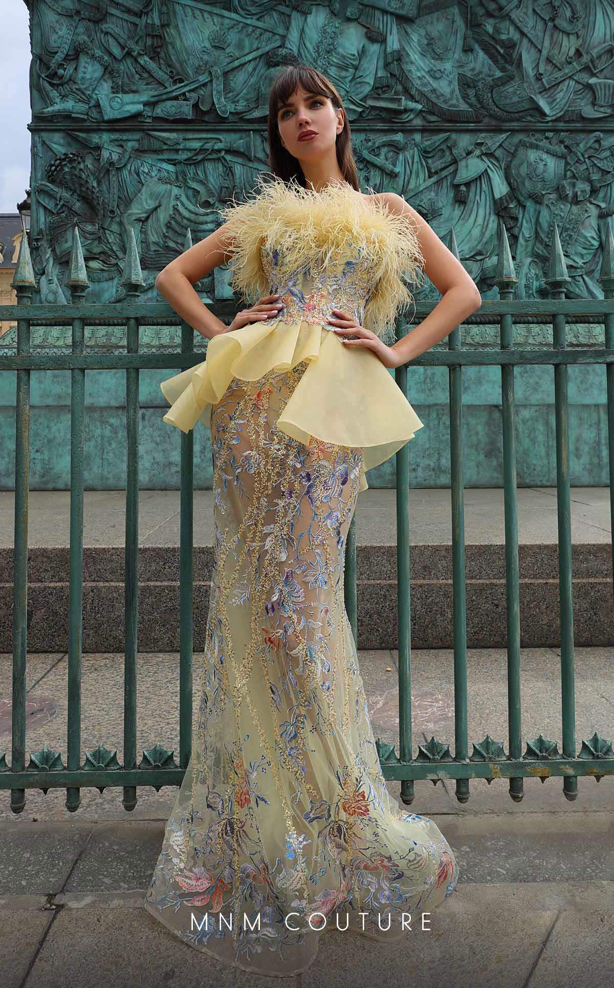 MNM Couture K4032 Long Evening Gown Fitted Floral Sequin Formal Dress