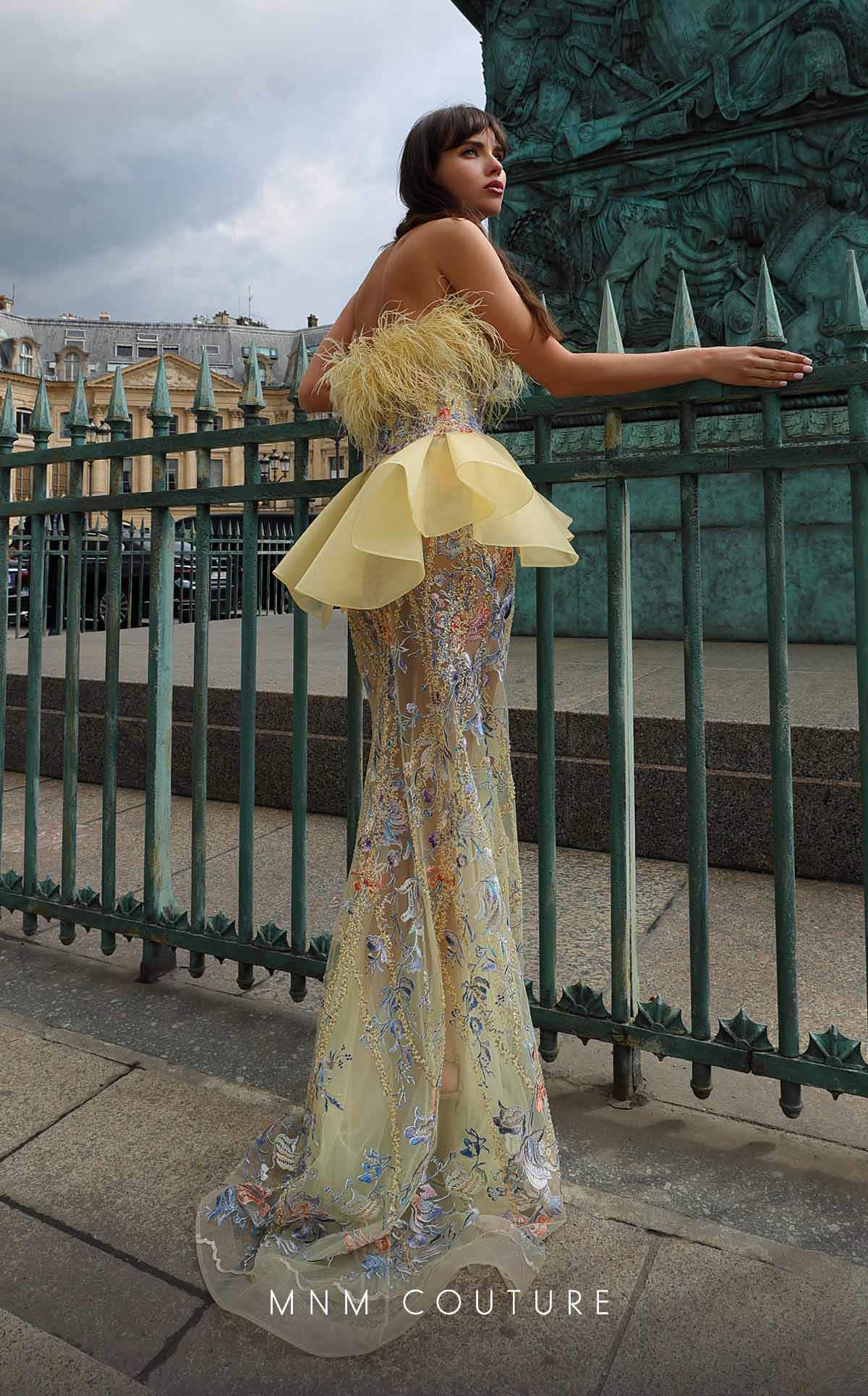 MNM Couture K4032 Long Evening Gown Fitted Floral Sequin Formal Dress