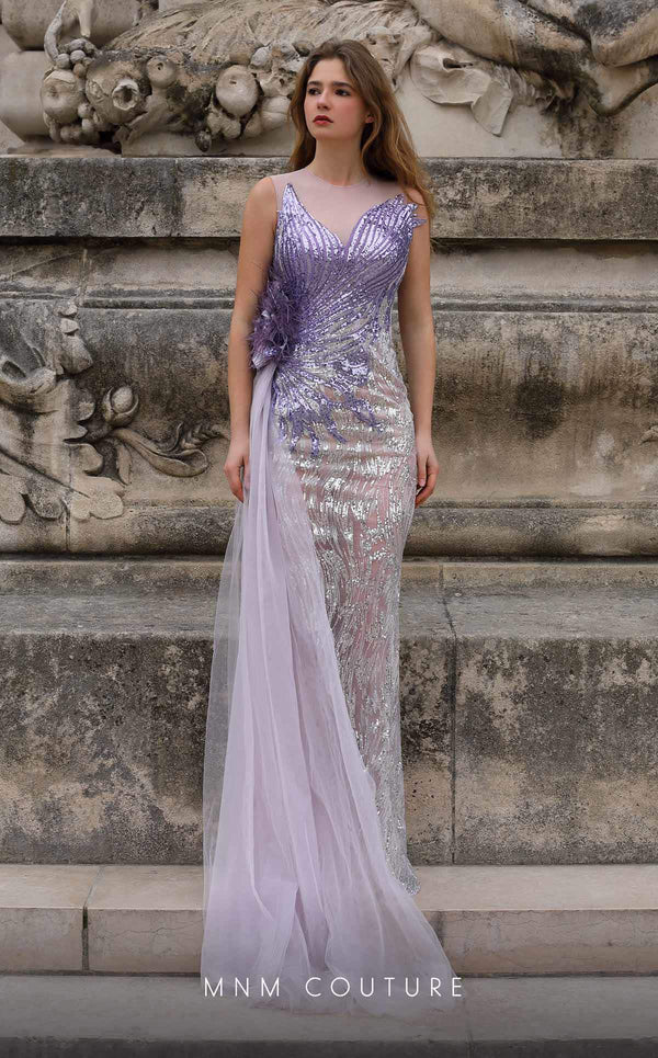 MNM Couture K4056 Long Slit Sequin Glitter Formal Evening Dress