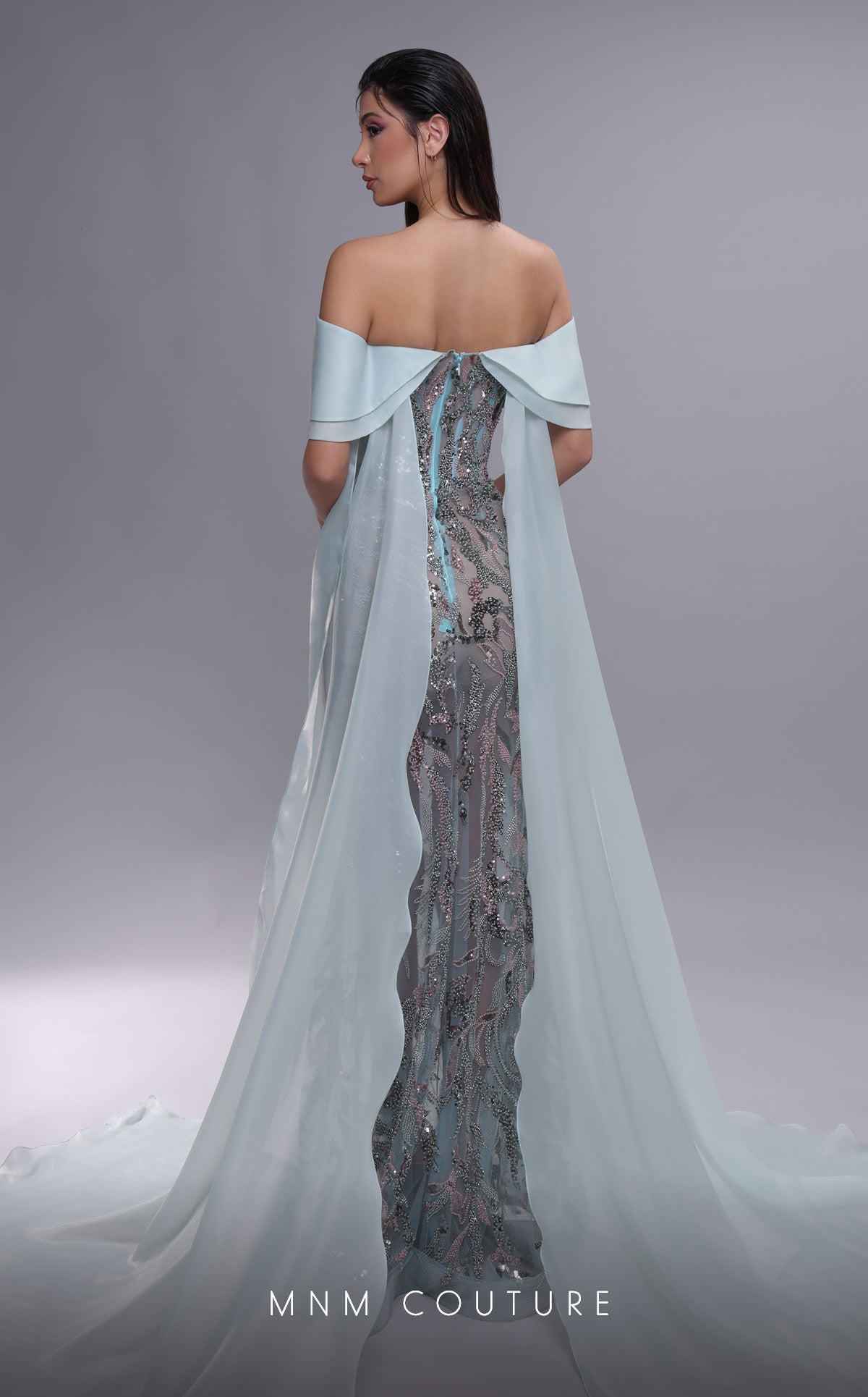 Formal Dresses Beaded Long Formal Tiered Slit Evening Dress Aqua
