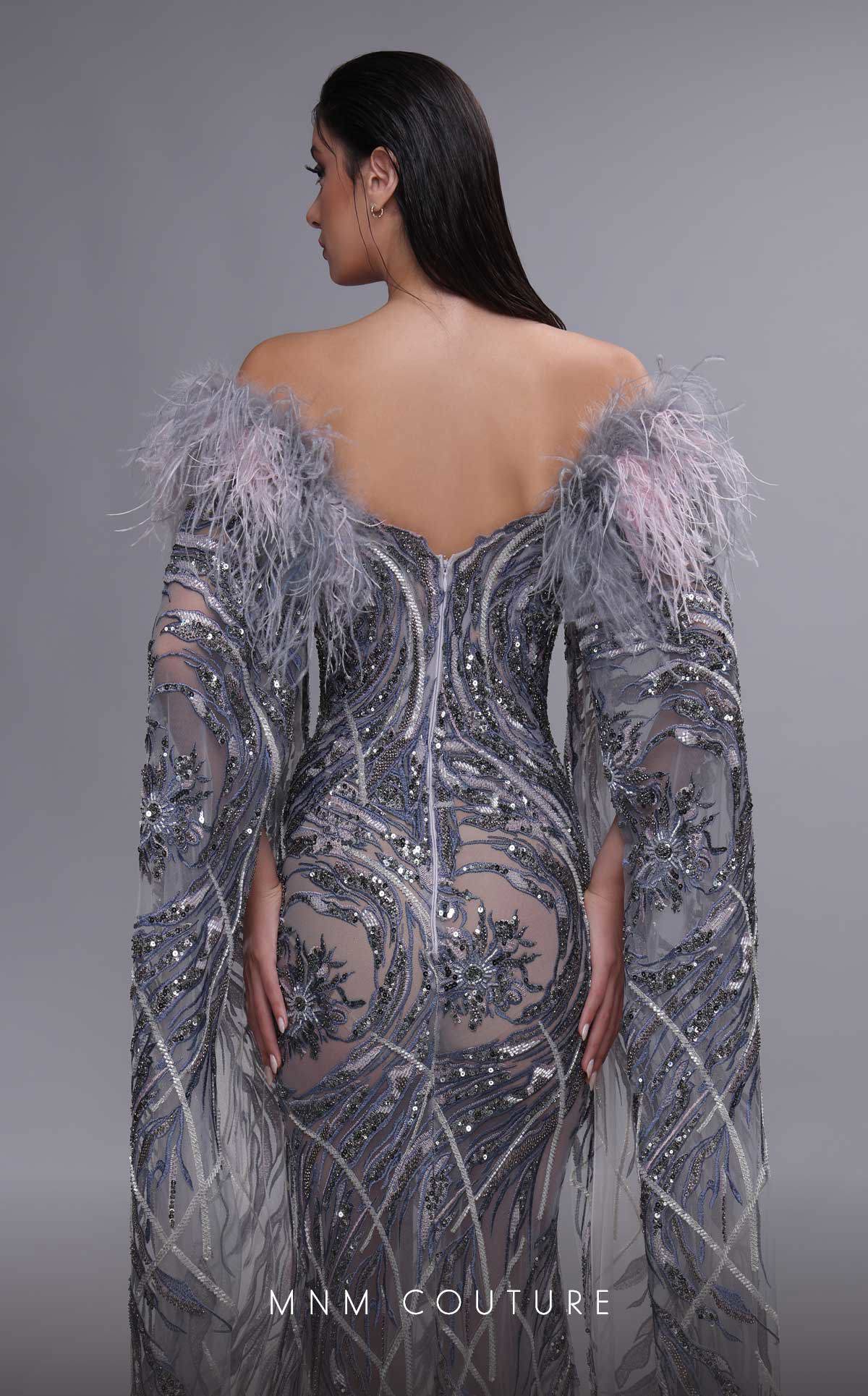 MNM Couture K4097 Beaded Long Formal Cape Sleeve Evening Dress