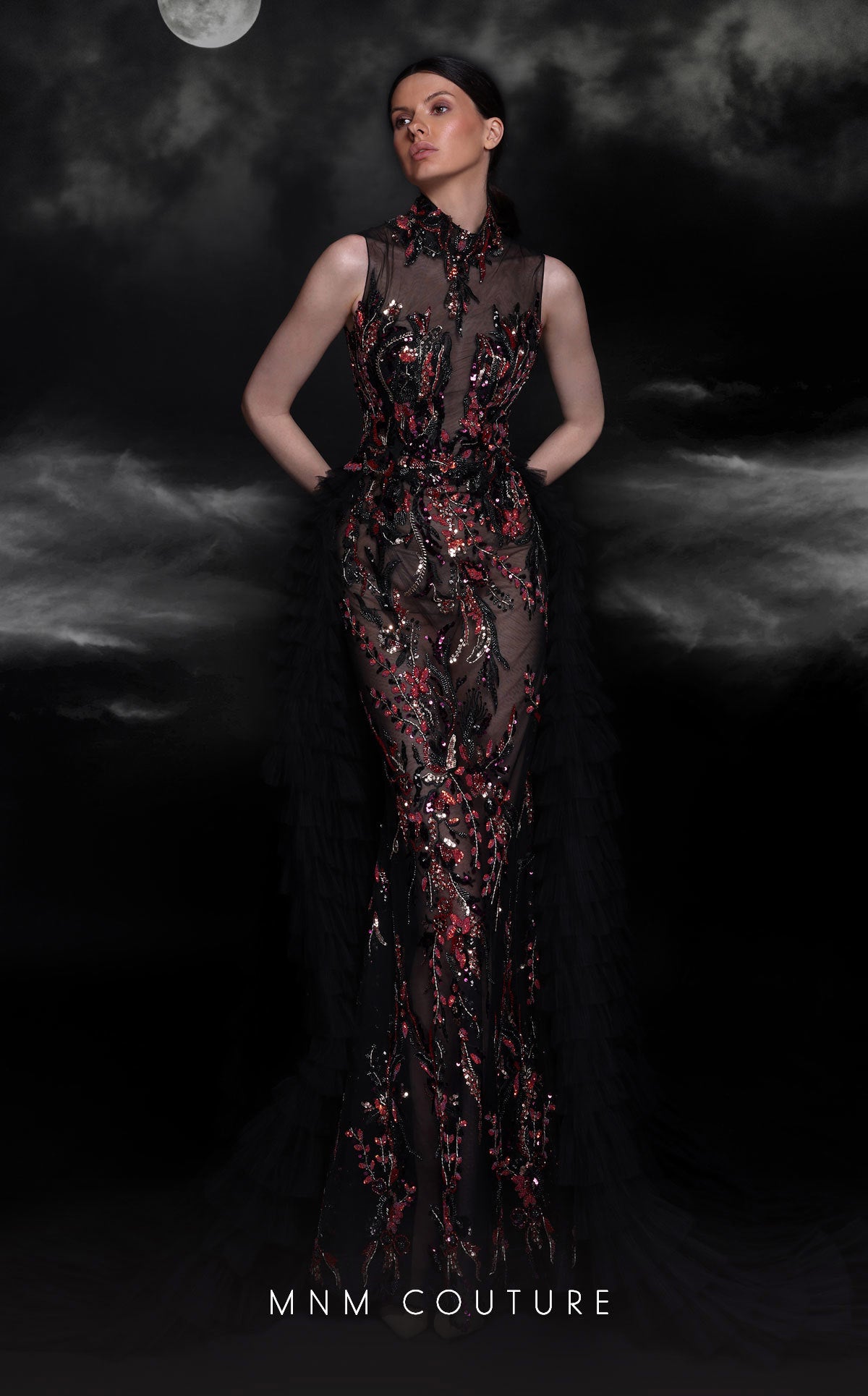 MNM Couture K4099 Beaded Formal Long Overskirt Evening Dress