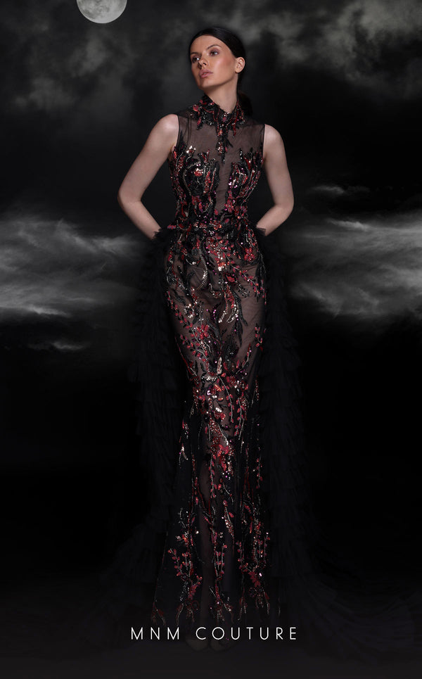 MNM Couture K4099 Beaded Formal Long Overskirt Evening Dress