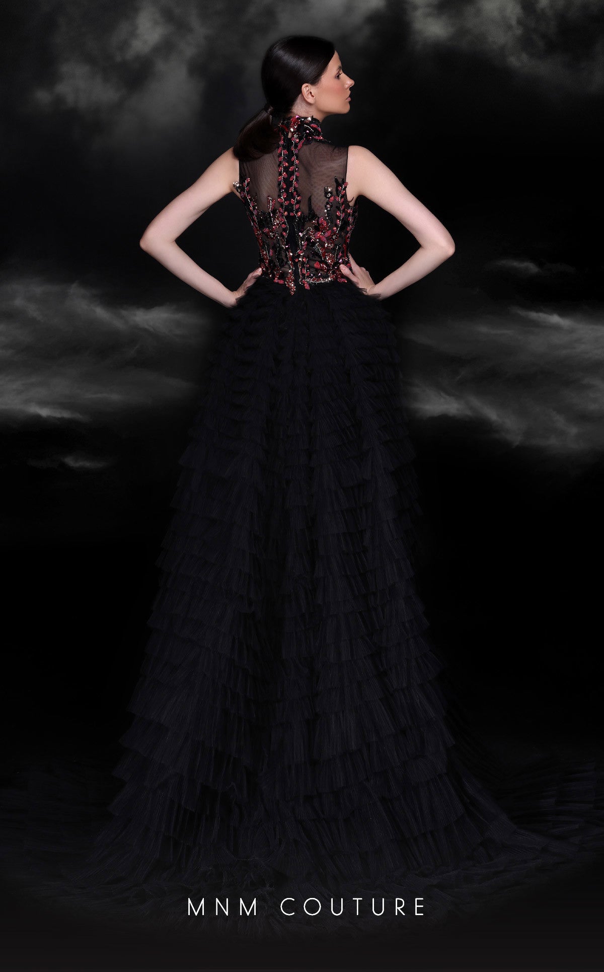 MNM Couture K4099 Beaded Formal Long Overskirt Evening Dress