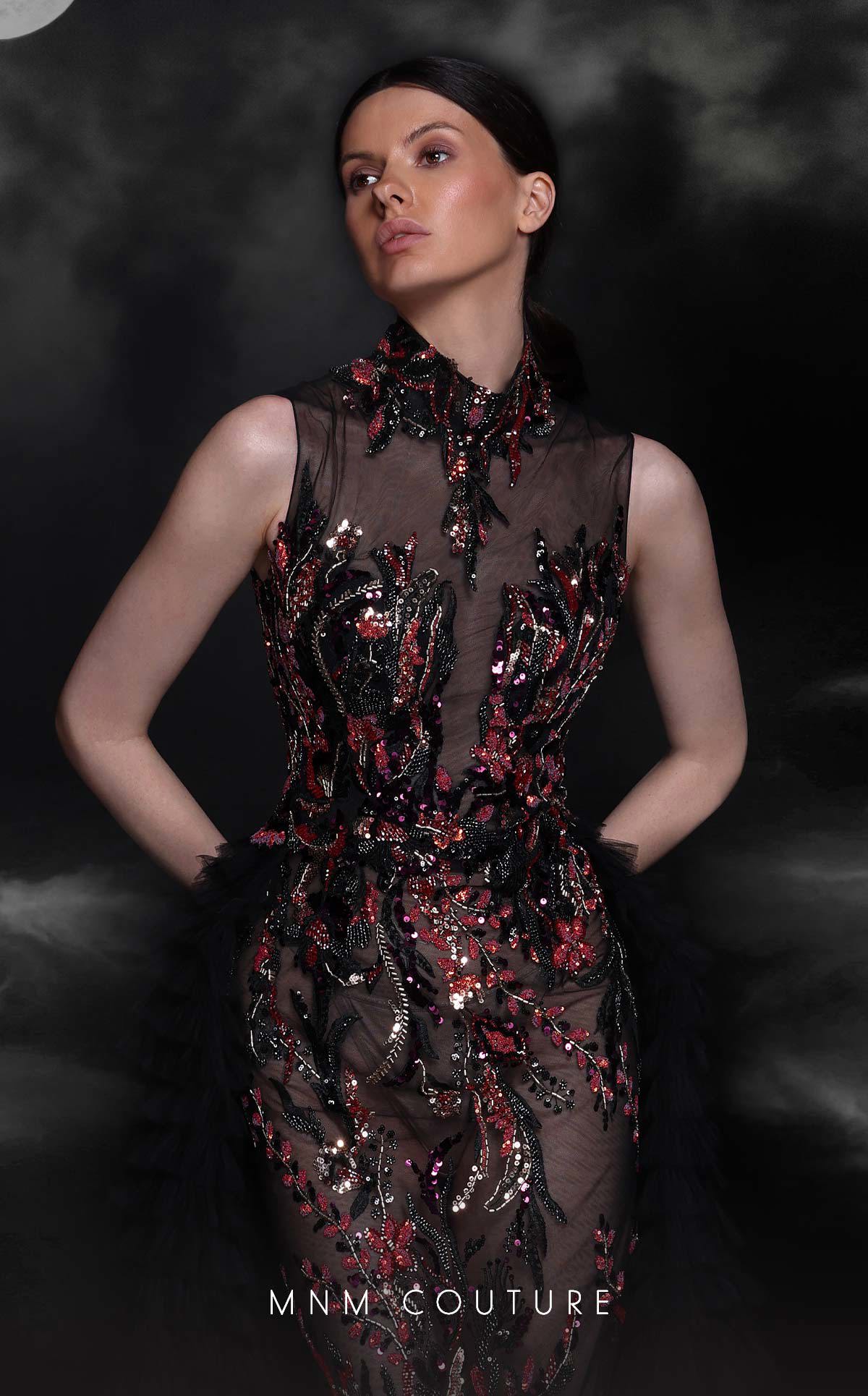 MNM Couture K4099 Beaded Formal Long Overskirt Evening Dress