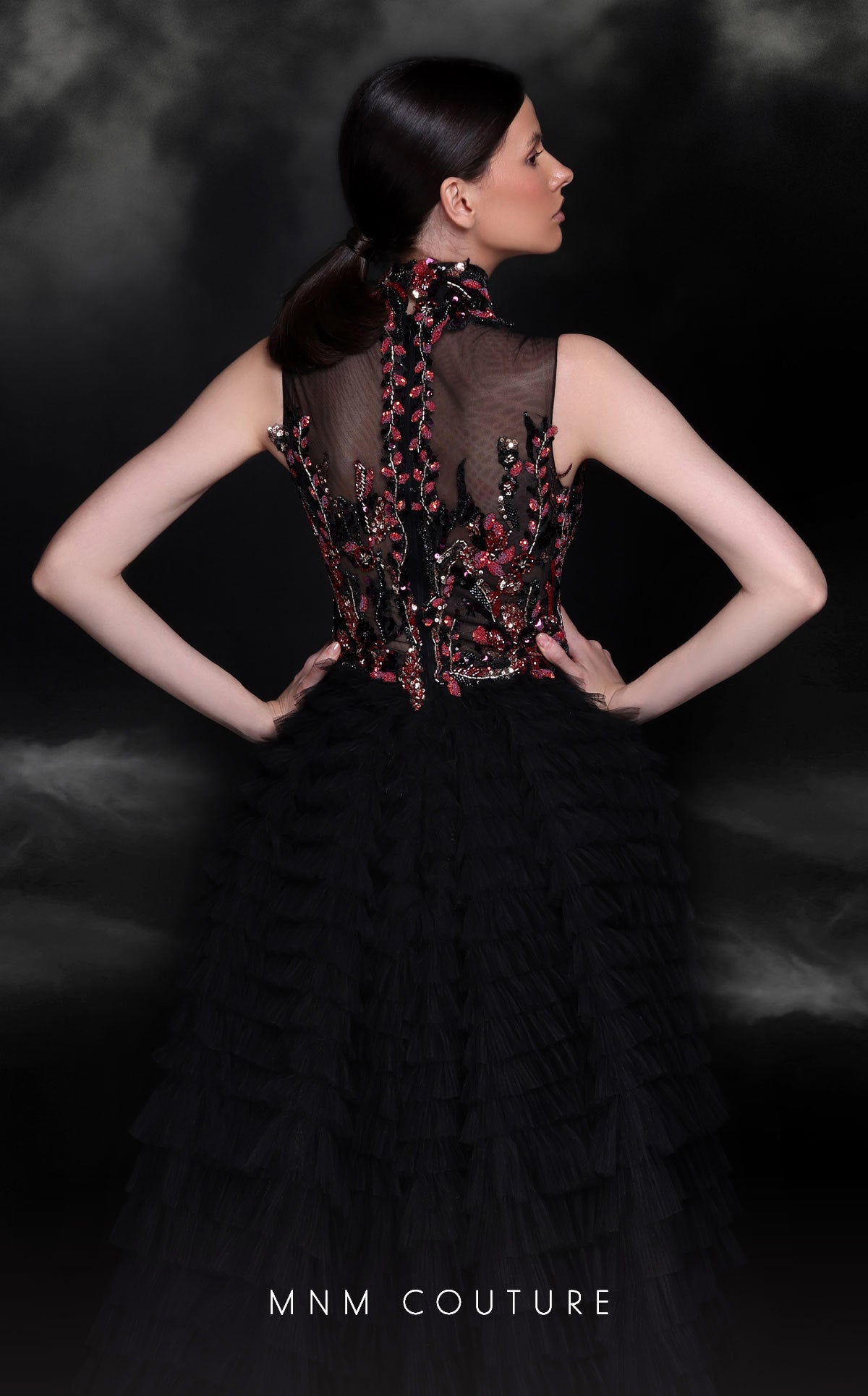 MNM Couture K4099 Beaded Formal Long Overskirt Evening Dress