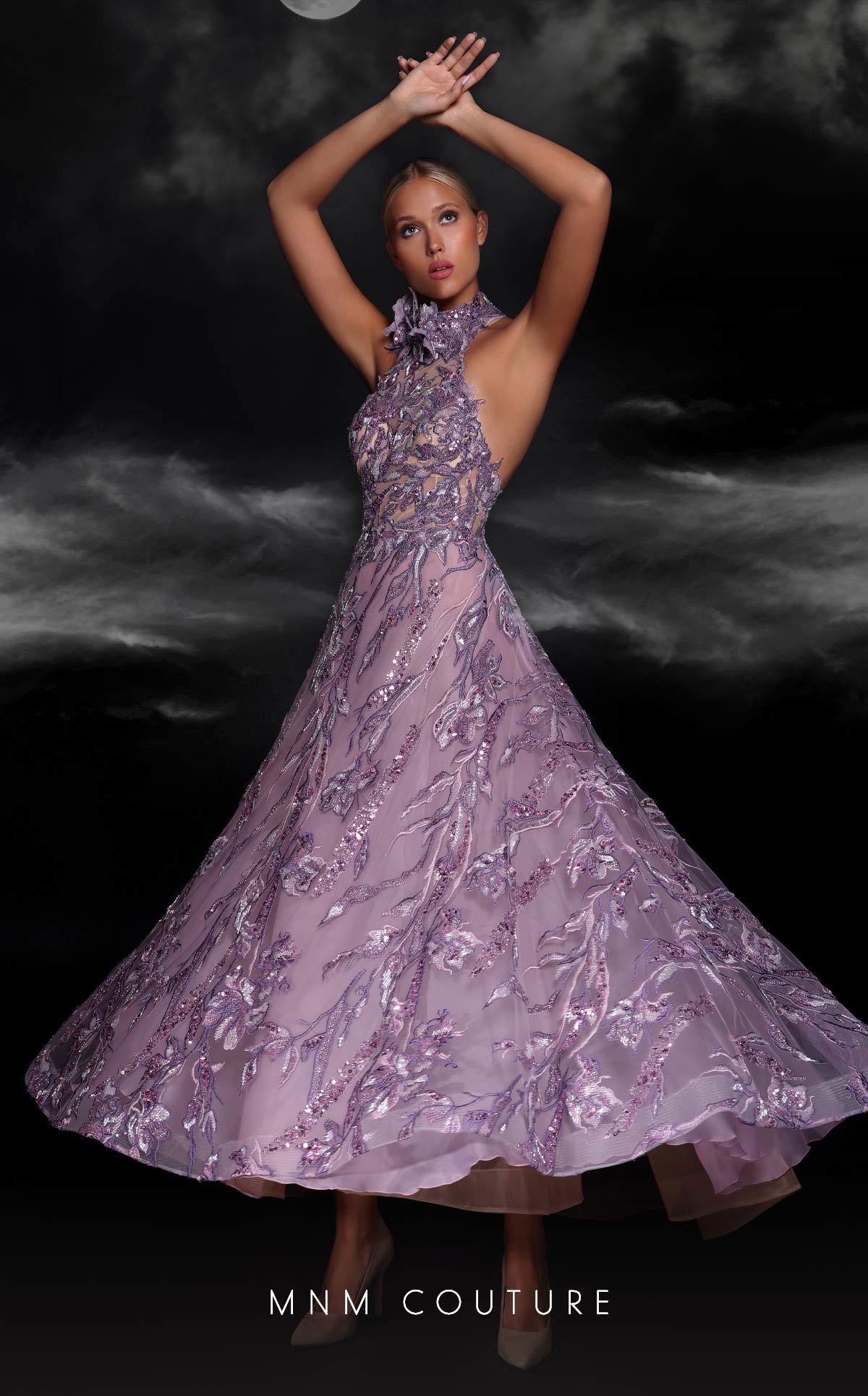 MNM Couture K4104 A Line Lace Applique Long Formal Prom Dress