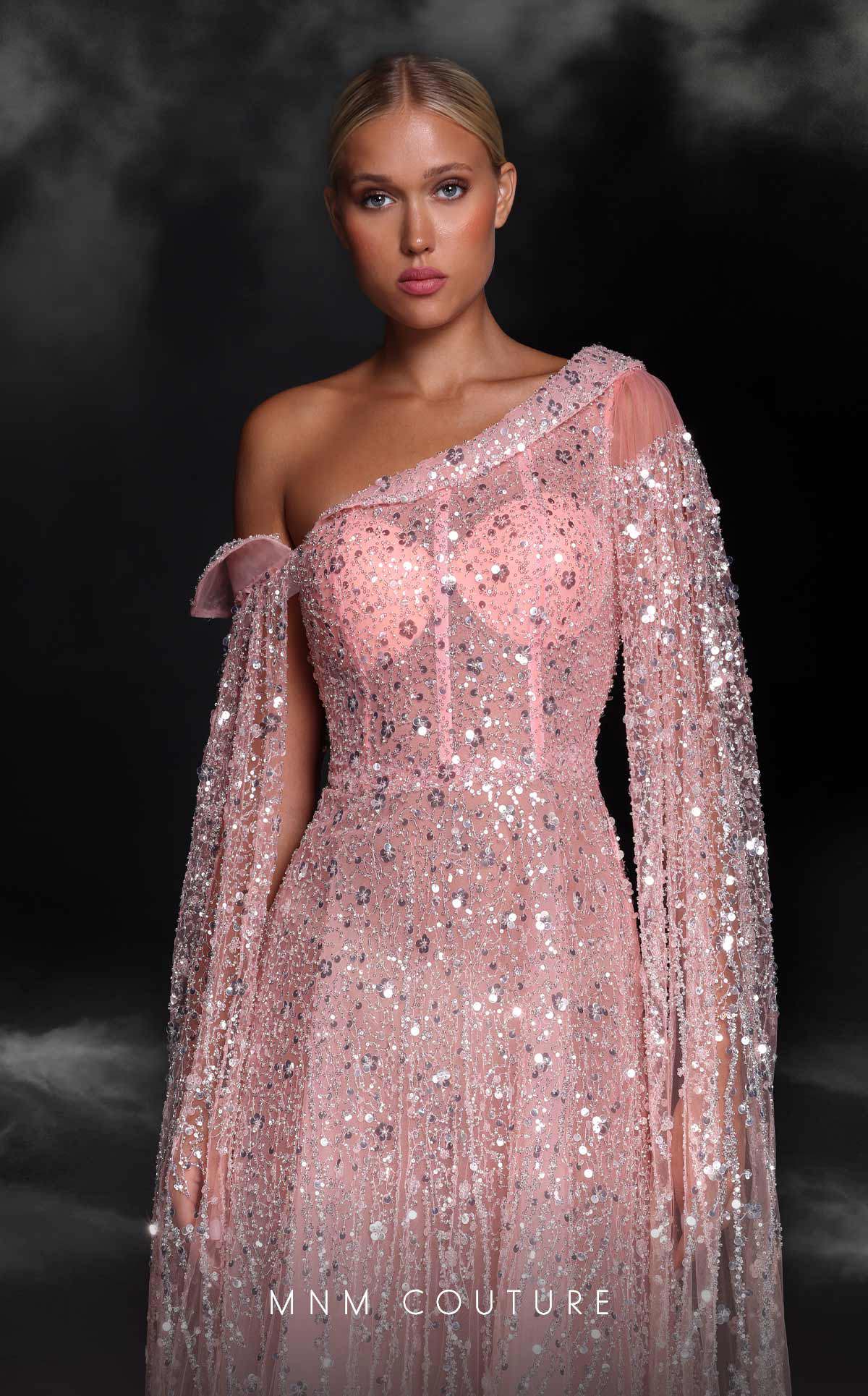 MNM Couture K4107 A Line Long Formal Cape Sleeve Evening Dress