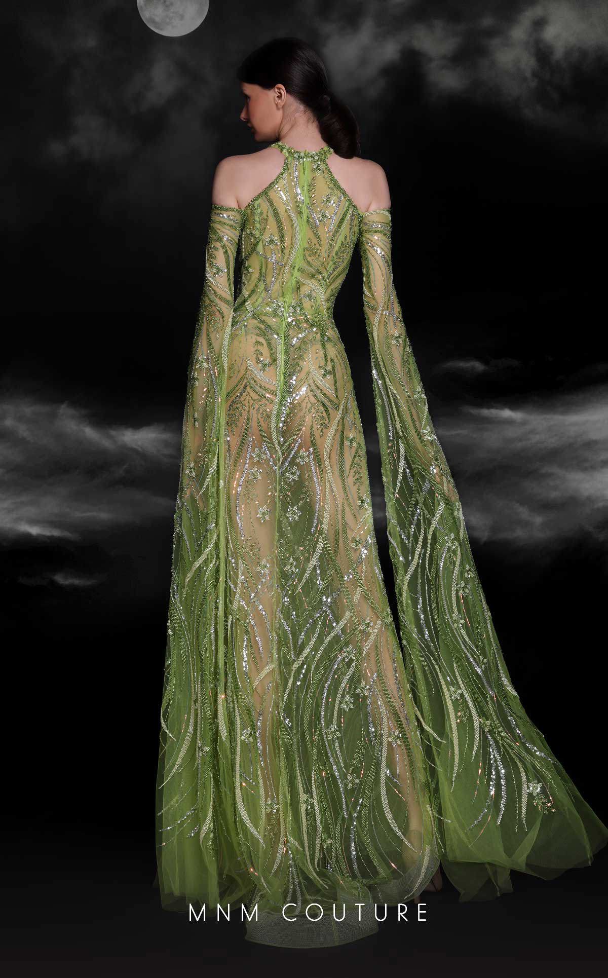 MNM Couture K4109 Prom Beaded Sequin Long Formal Slit Cape Dress