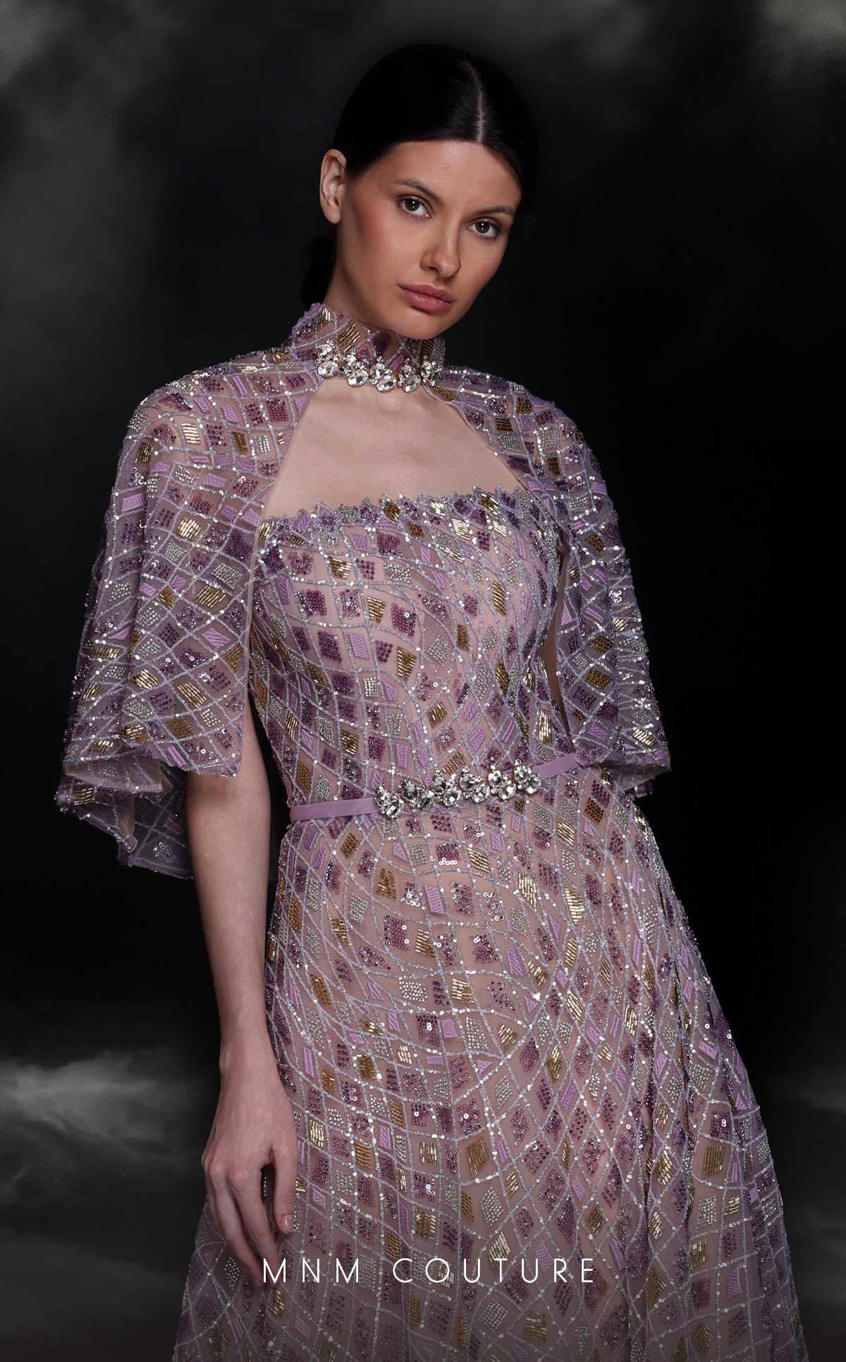 MNM Couture K4116 Prom Beaded Sequin A Line Long Formal Cape Dress