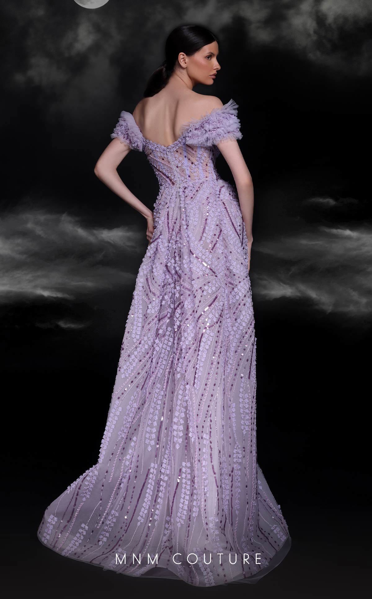 MNM Couture K4120 Beaded A Line Long Ruffle Slit Formal Evening Dress