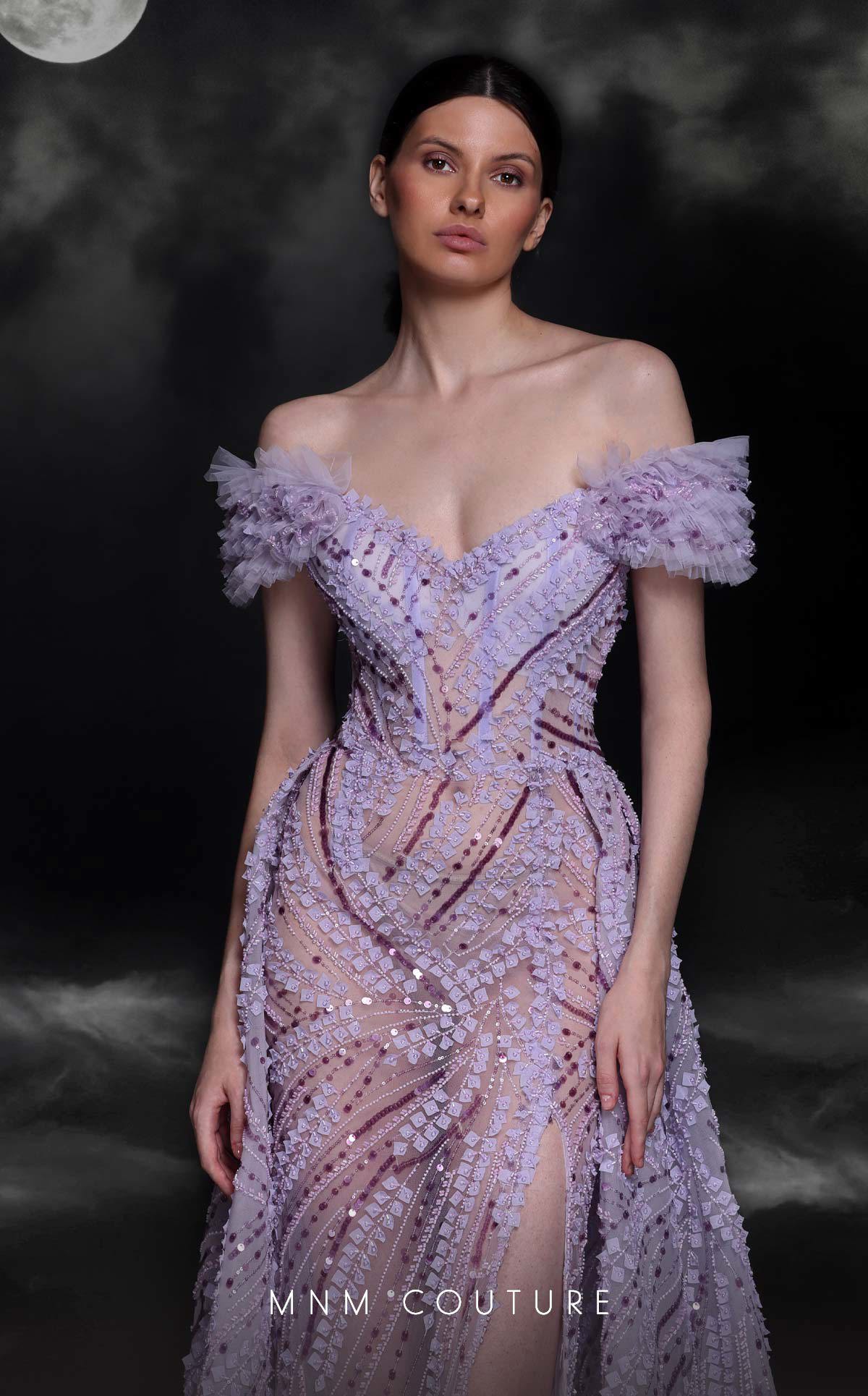 MNM Couture K4120 Beaded A Line Long Ruffle Slit Formal Evening Dress