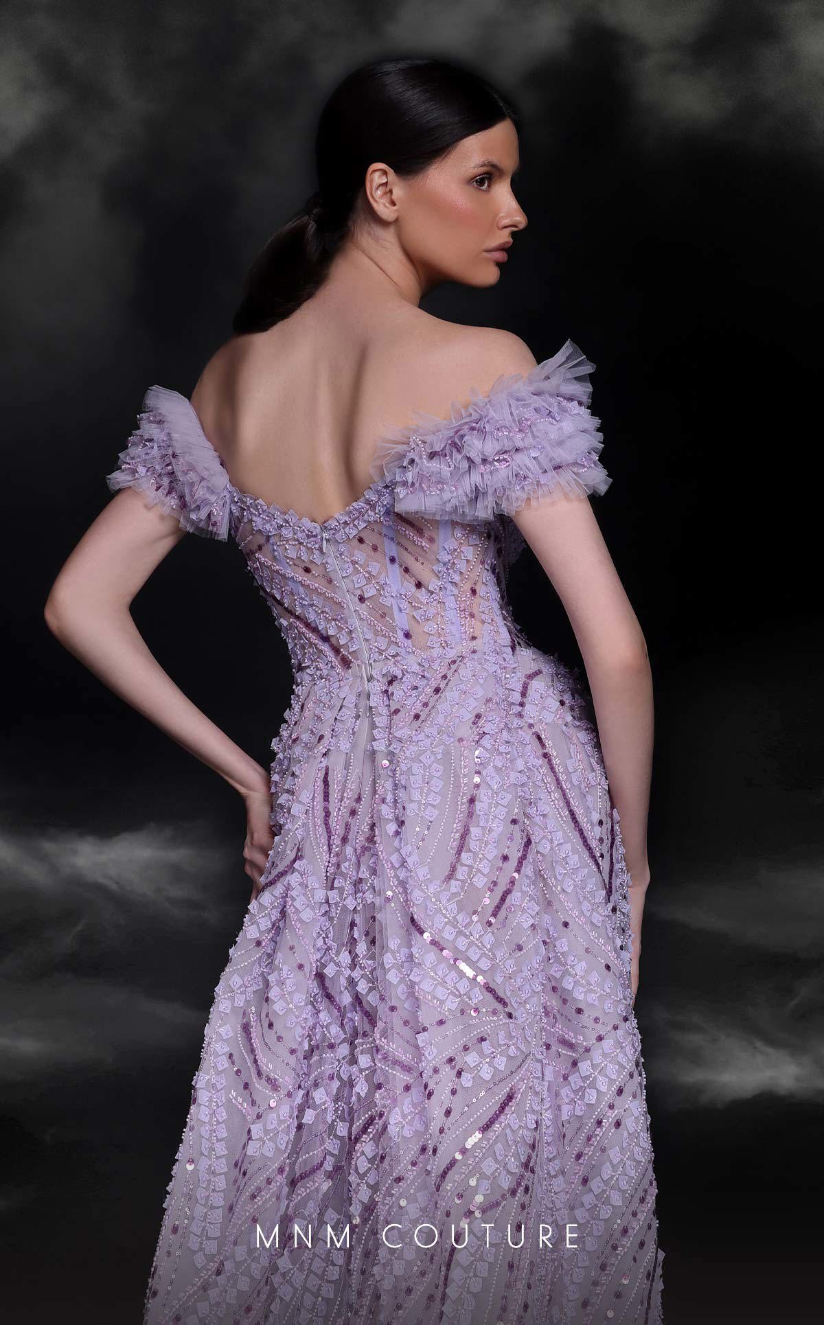 MNM Couture K4120 Beaded A Line Long Ruffle Slit Formal Evening Dress