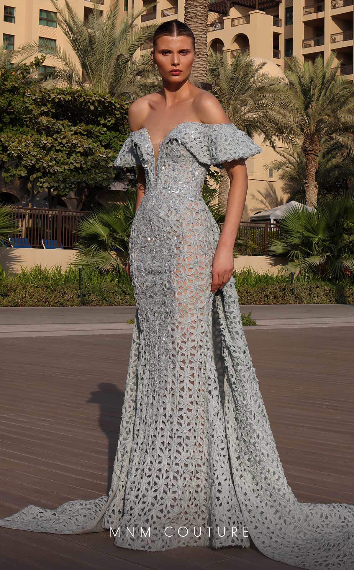 MNM Couture K4133 Beaded Long Formal Lace Evening Prom Dress