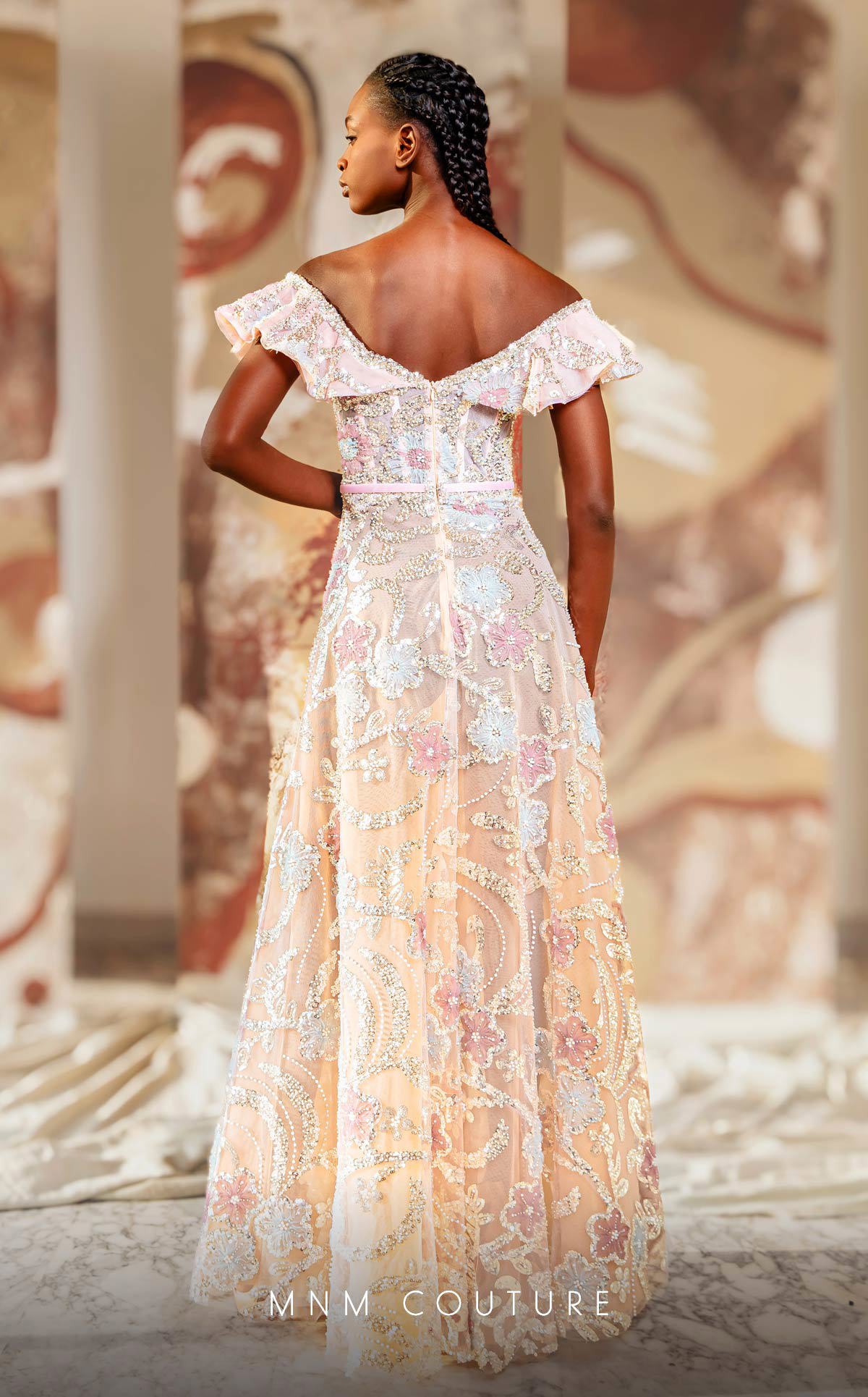 MNM Couture K4162 Long Formal Beaded Sequin Ruffled A Line Prom Dress