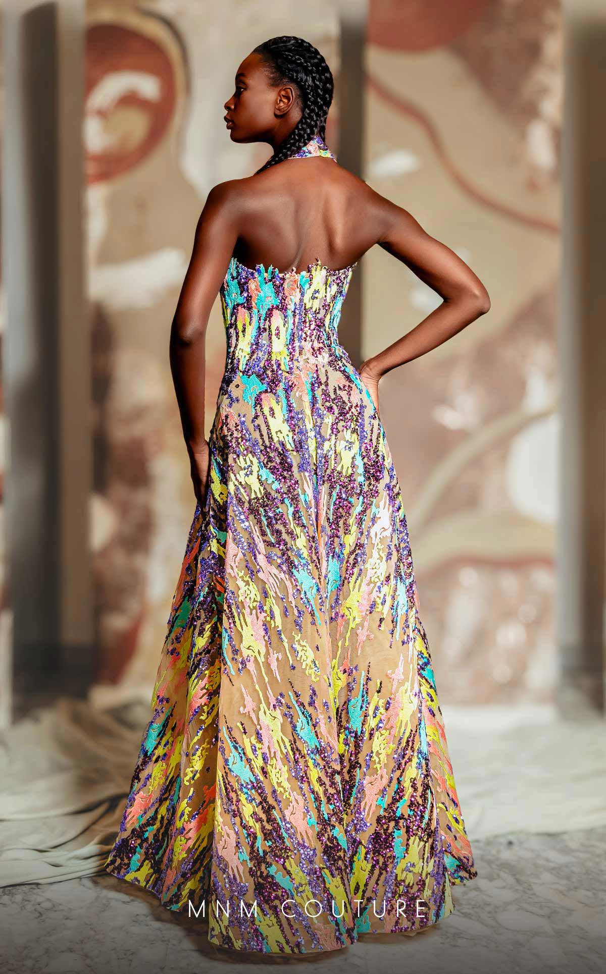 MNM Couture K4166 Long Formal Beaded Lace Applique Sequin Prom Dress