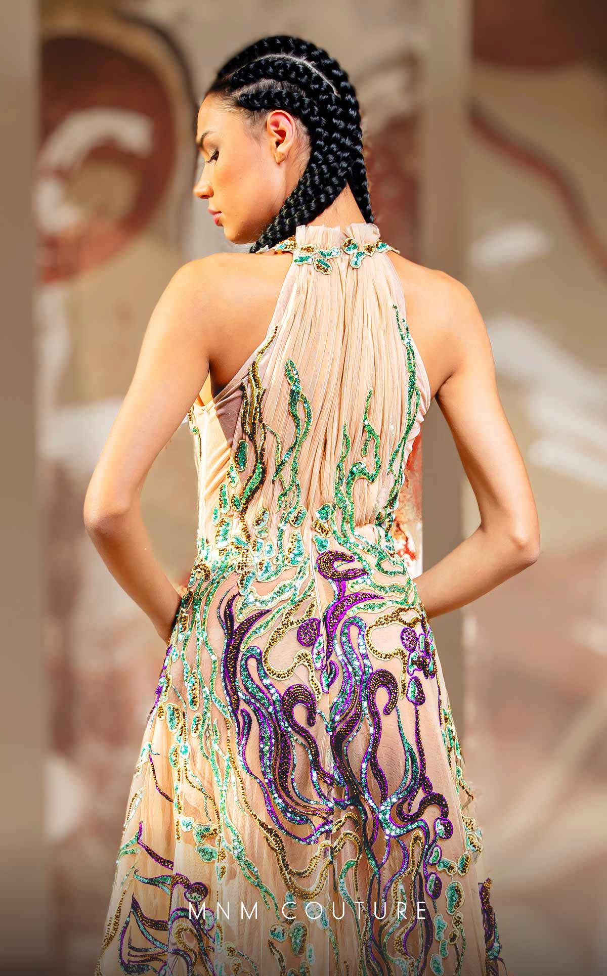 MNM Couture K4167 A Line Long Formal Beaded Lace Applique Prom Dress