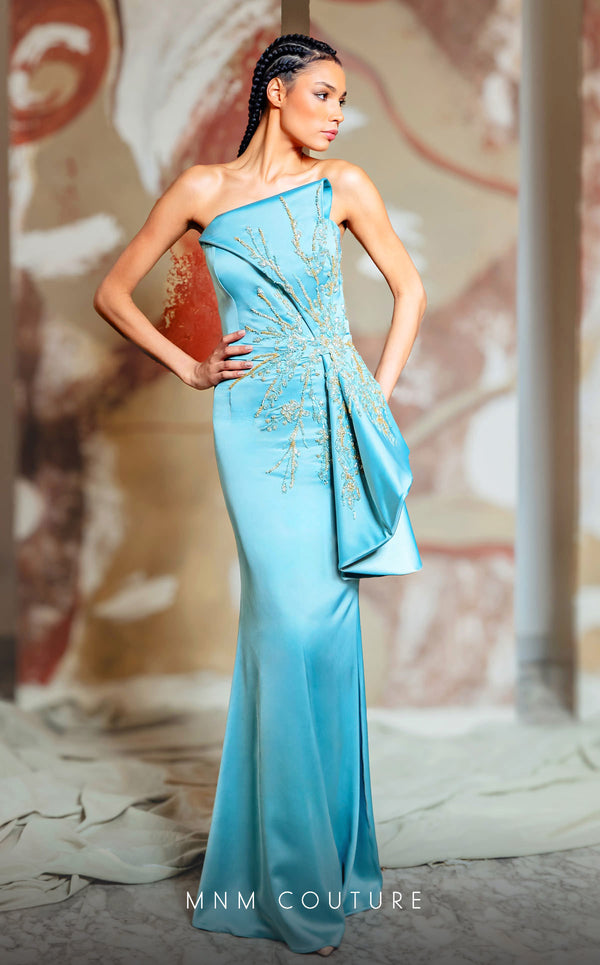 MNM Couture K4172 Formal Long Fitted Beaded Applique Prom Dress