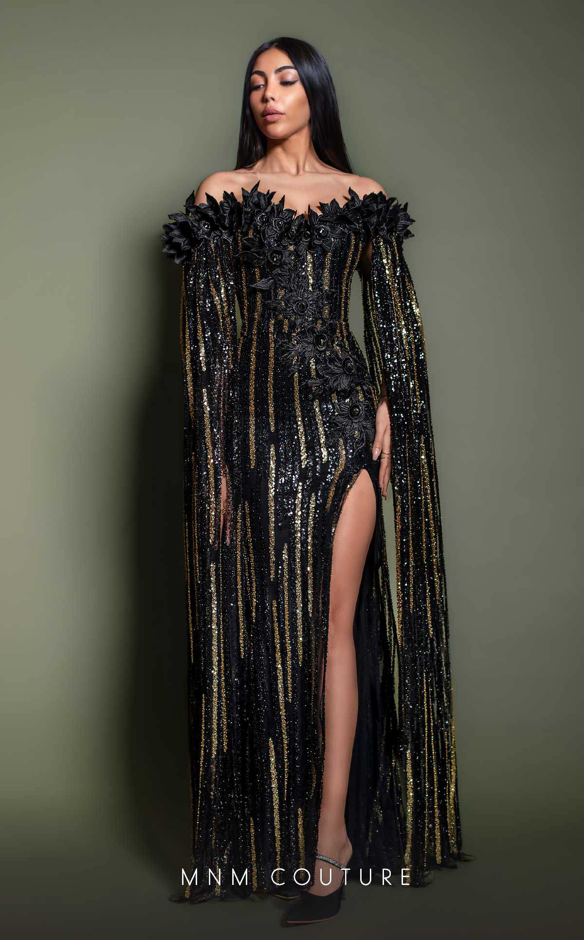 MNM Couture K4191 Long Formal Beaded Applique Evening Dress