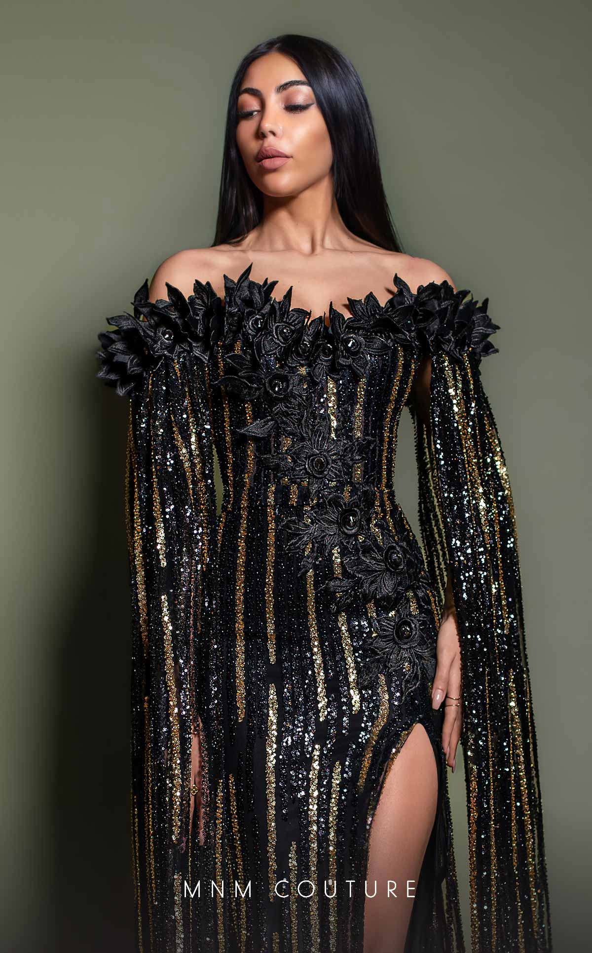 MNM Couture K4191 Long Formal Beaded Applique Evening Dress