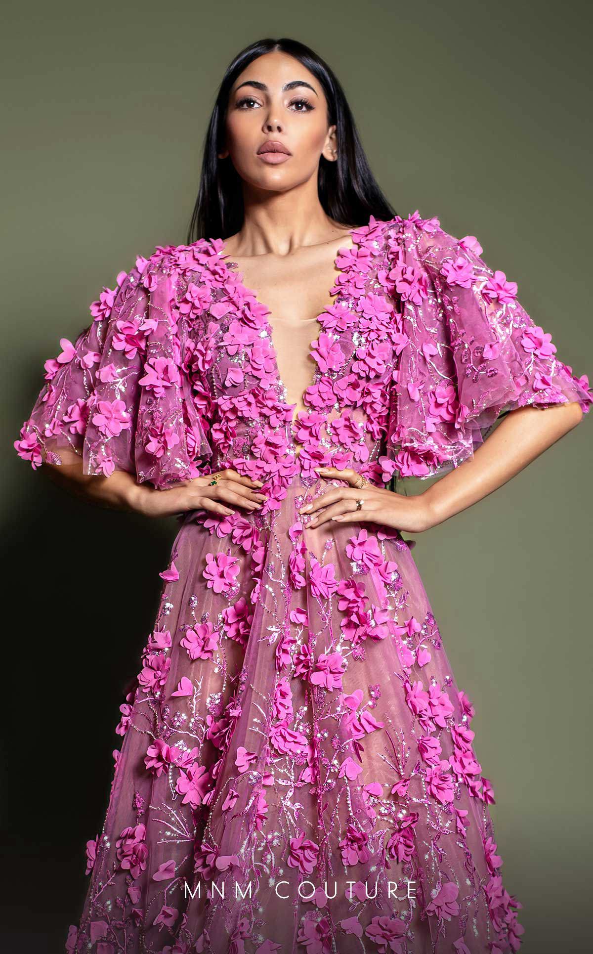 MNM Couture K4198 A Line Long Formal Floral Applique Evening Dress