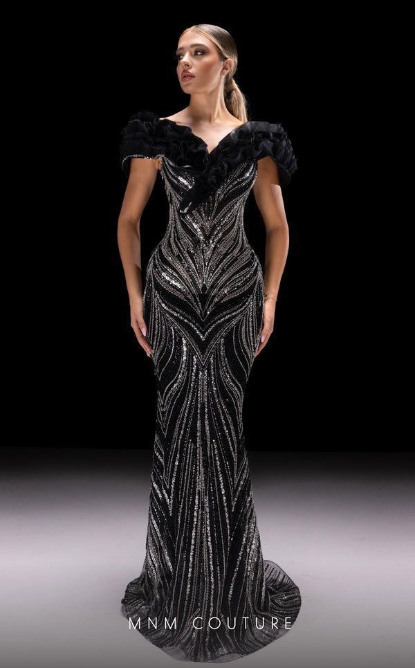 MNM Couture K4218 Mermaid Fit Long Formal Beaded Prom Evening Dress