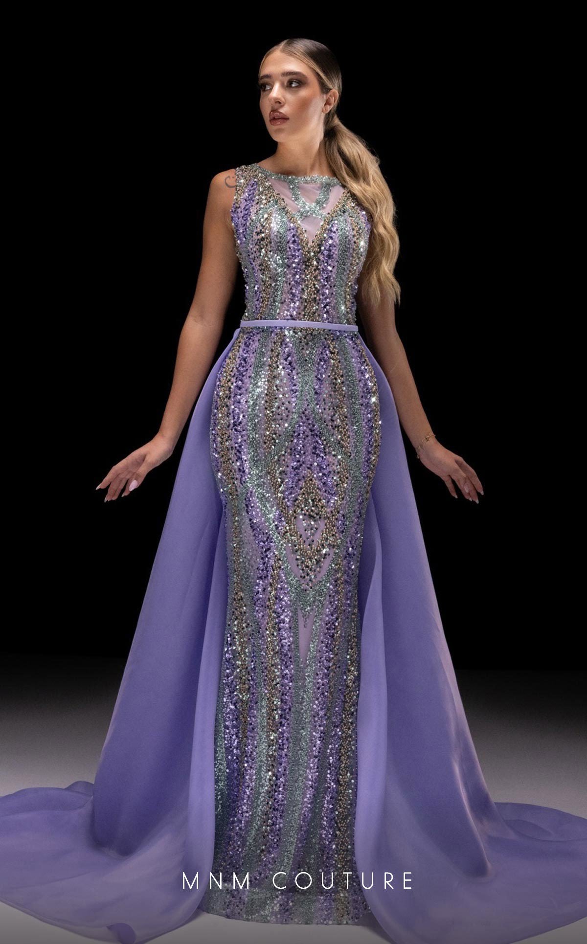 MNM Couture K4220 Long Fitted Formal Overskirt Prom Dress
