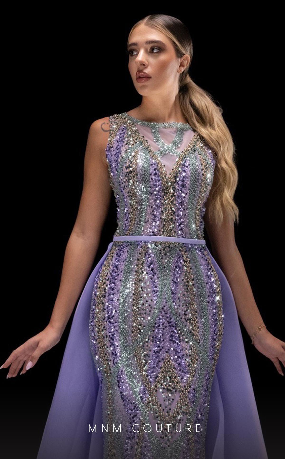 MNM Couture K4220 Long Fitted Formal Overskirt Prom Dress