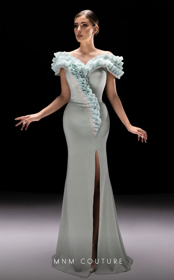 MNM Couture K4228 Ruffle Beaded Long Formal Prom Dress