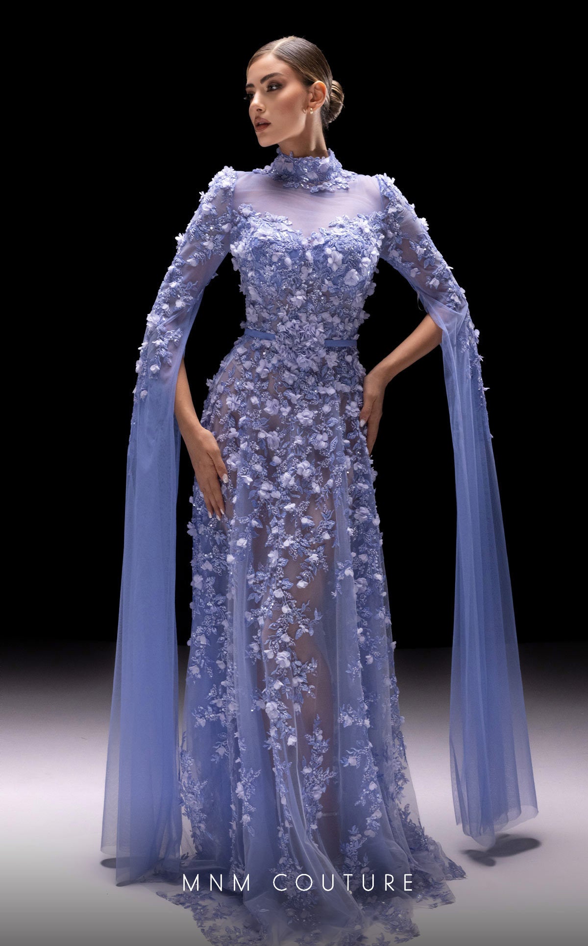 MNM Couture K4236 Long Formal Beaded Applique Evening Dress