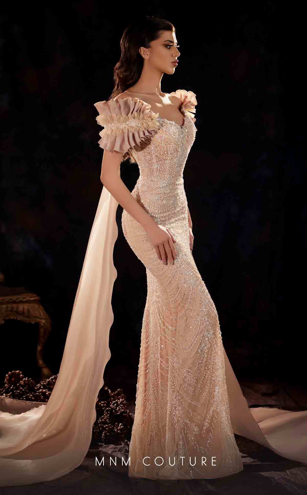 Prom Dresses Cape Sequin Long Formal Beaded Mother of the Bride Dress Beige