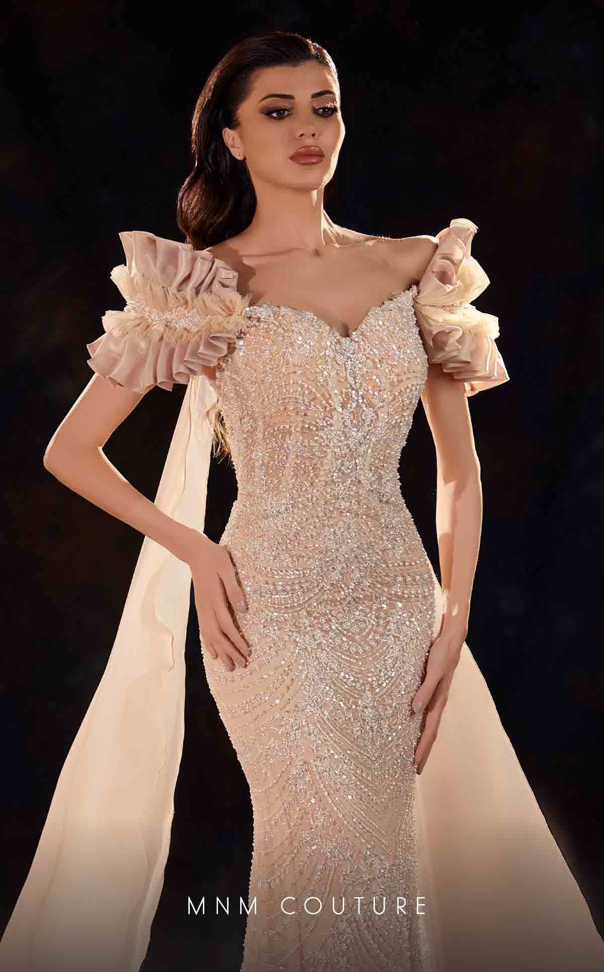 Prom Dresses Cape Sequin Long Formal Beaded Mother of the Bride Dress Beige
